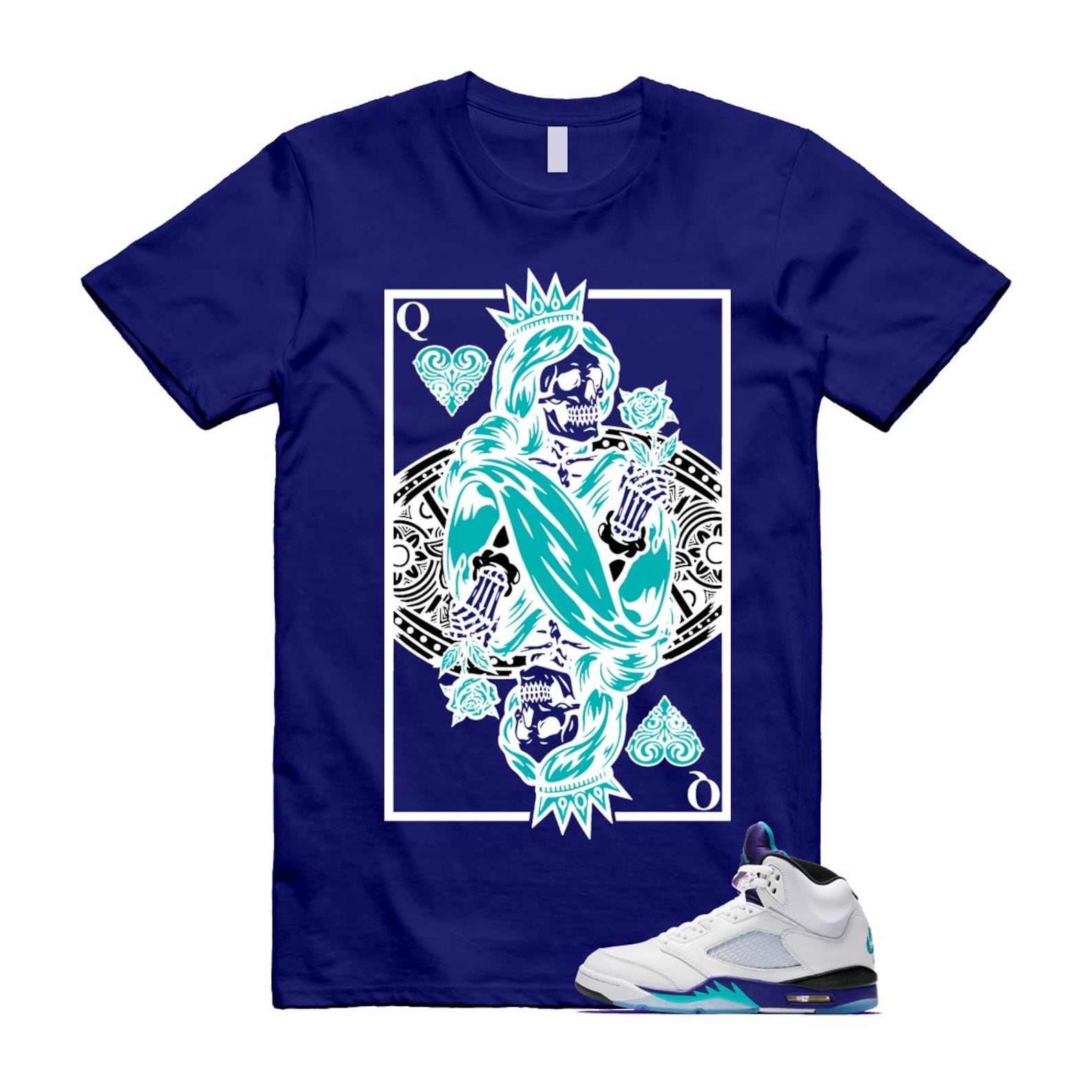 5 Grape White Black 2025 Blue T Shirt Match QC HQ7978-100 T-Shirt, Sneaker Match Tee