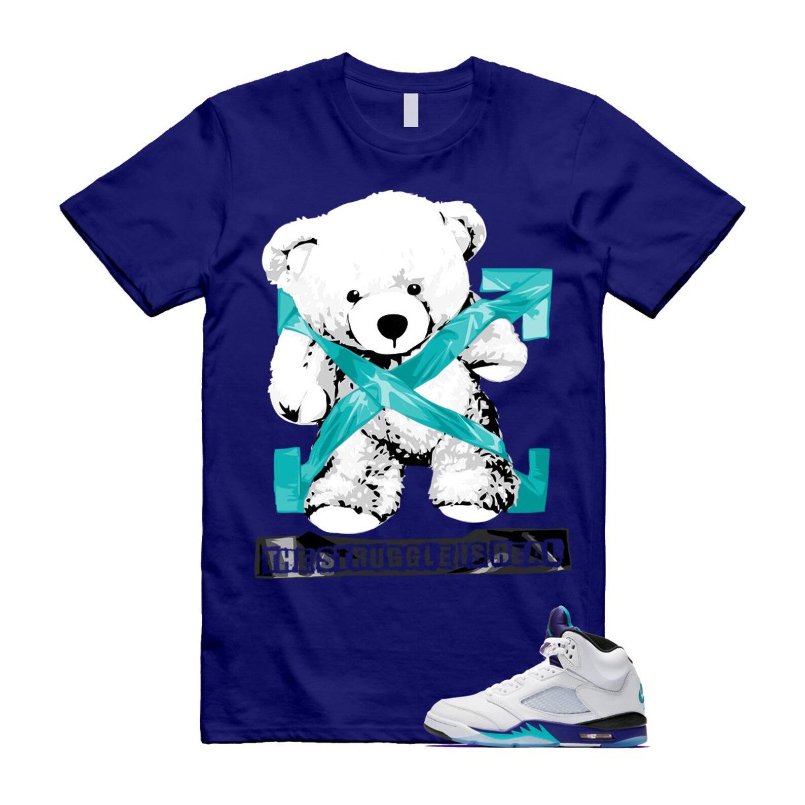 5 Grape White Black 2025 Blue T Shirt Match STRUG HQ7978-100 T-Shirt, Sneaker Match Tee