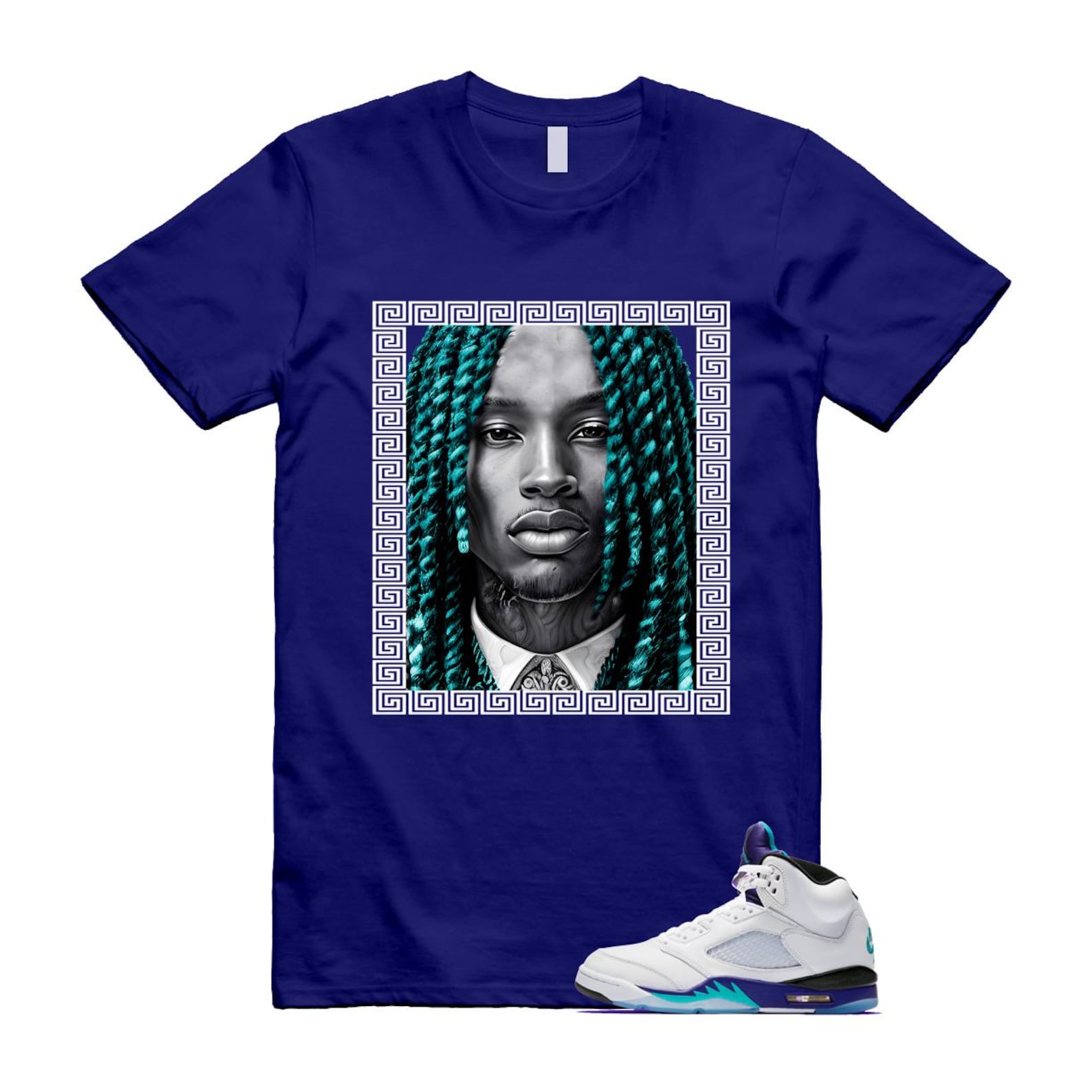 5 Grape White Black 2025 Blue T Shirt Match VON HQ7978-100 T-Shirt, Sneaker Match Tee