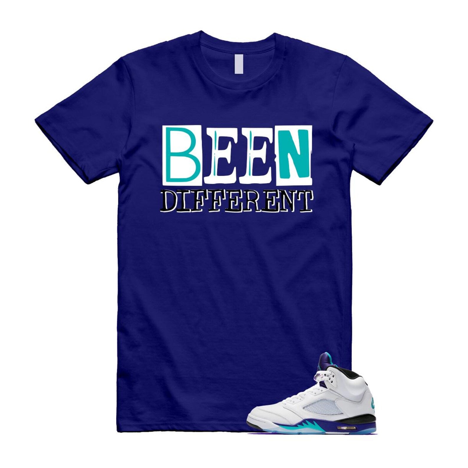 5 Grape White Black 2025 Blue T Shirt Match BEEN HQ7978-100 T-Shirt, Sneaker Match Tee