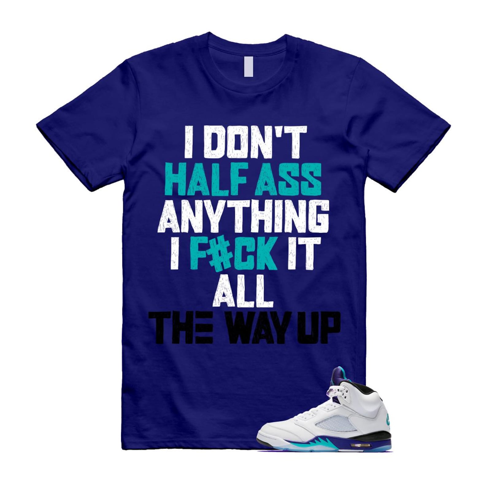 5 Grape White Black 2025 Blue T Shirt Match HALF HQ7978-100 T-Shirt, Sneaker Match Tee