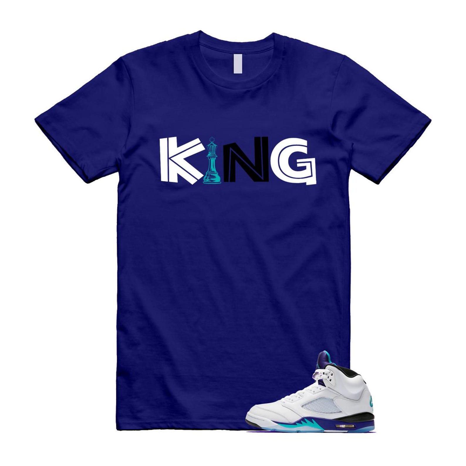 5 Grape White Black 2025 Blue T Shirt Match KING HQ7978-100 T-Shirt, Sneaker Match Tee