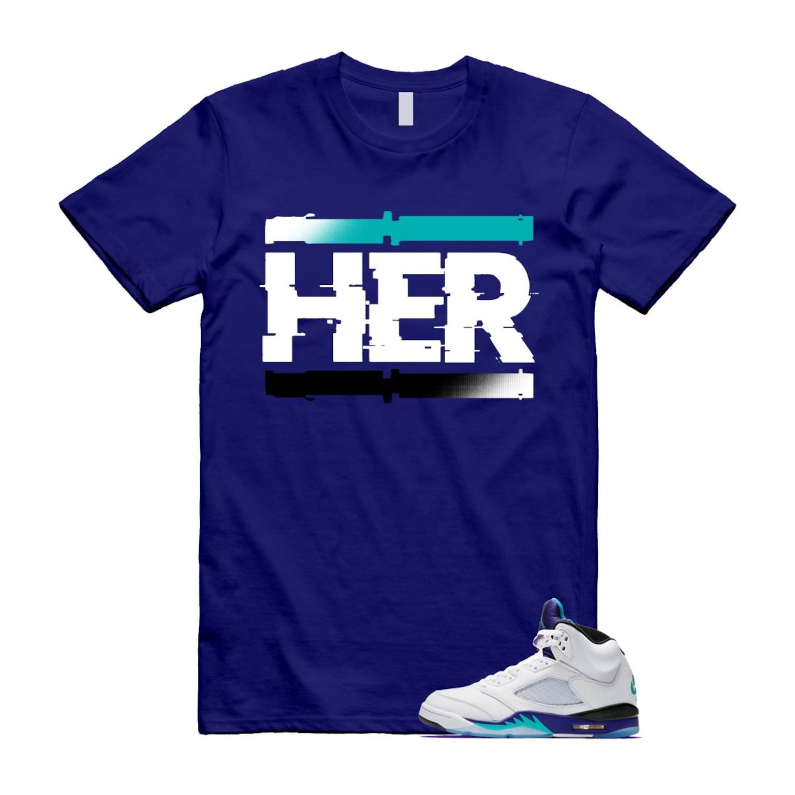 5 Grape White Black 2025 Blue T Shirt Match HER HQ7978-100 T-Shirt, Sneaker Match Tee