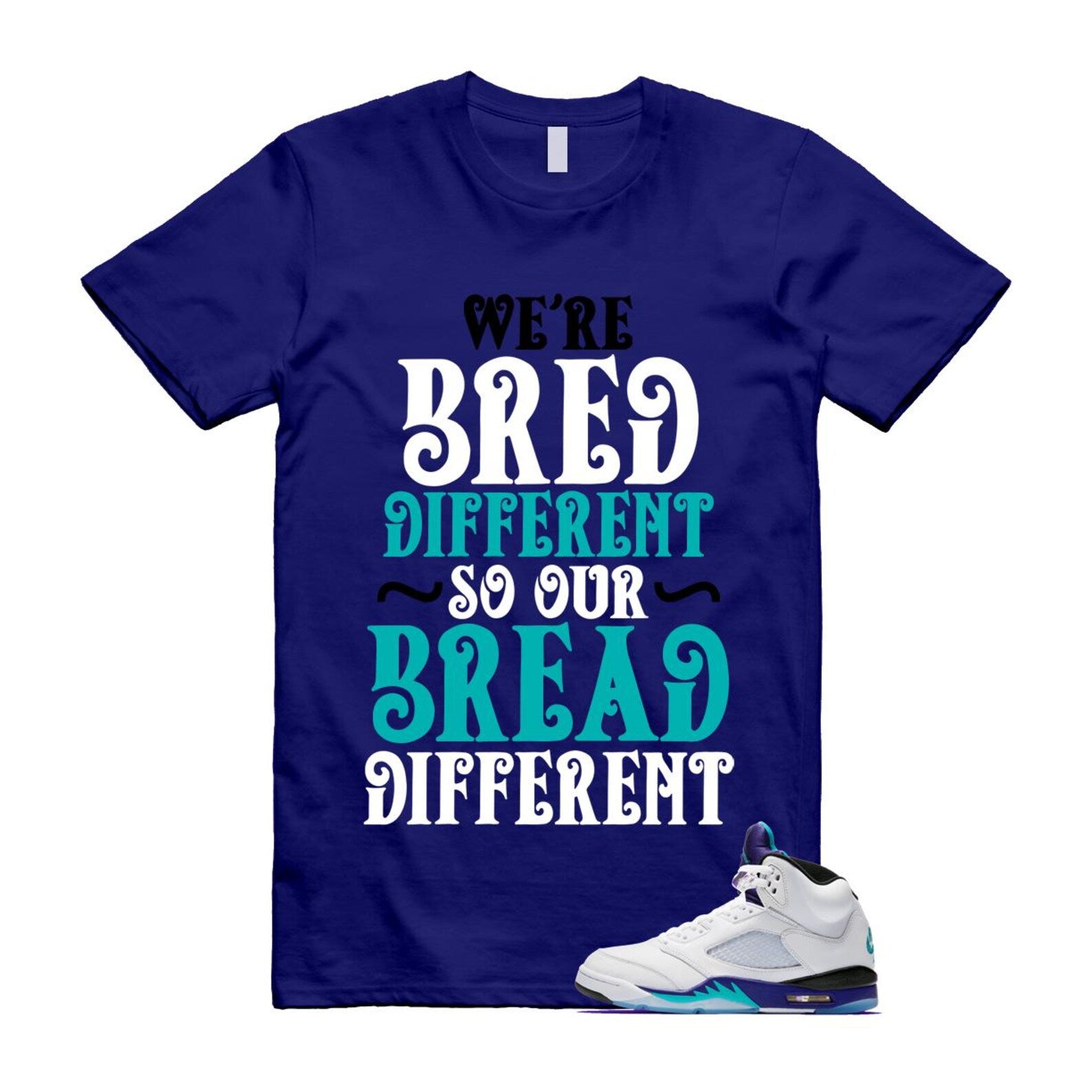 5 Grape White Black 2025 Blue T Shirt Match BREAD HQ7978-100 T-Shirt, Sneaker Match Tee
