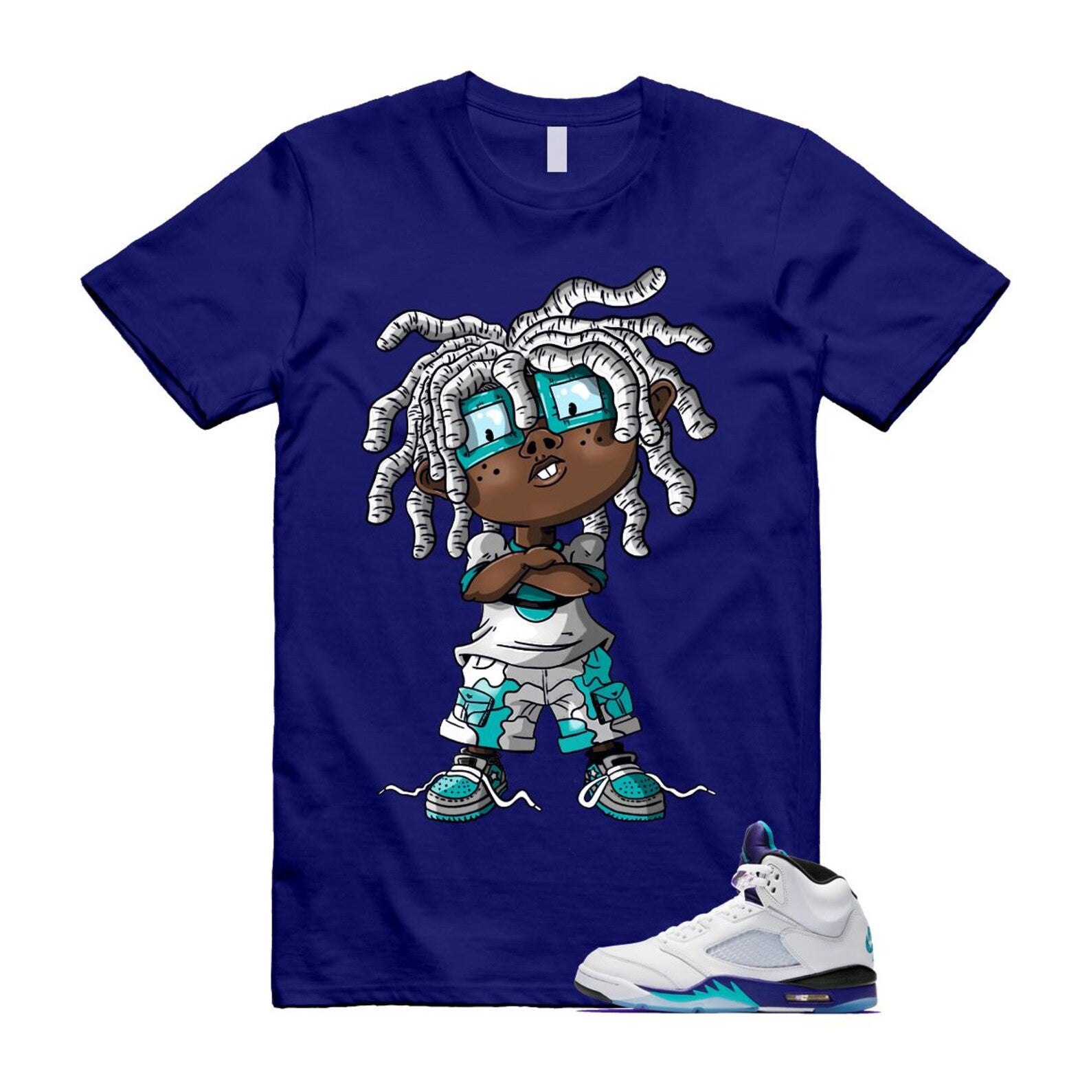 5 Grape White Black 2025 Blue T Shirt Match CHONGO HQ7978-100 T-Shirt, Sneaker Match Tee