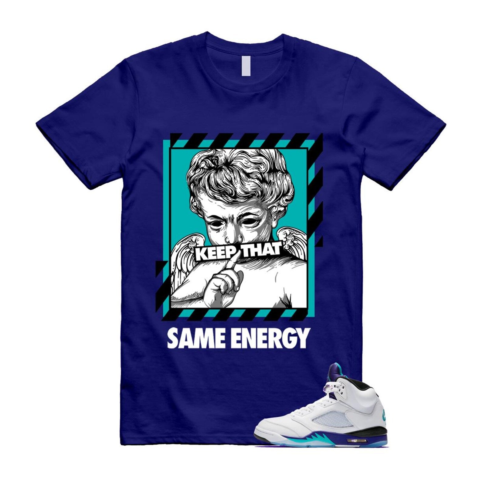 5 Grape White Black 2025 Blue T Shirt Match ENERGY HQ7978-100 T-Shirt, Sneaker Match Tee