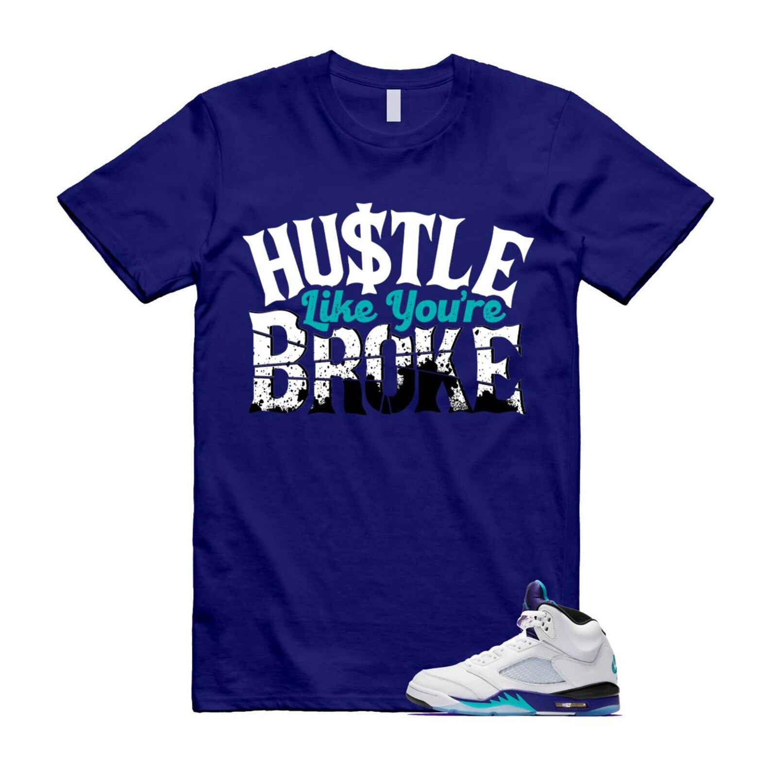 5 Grape White Black 2025 Blue T Shirt Match BROKE HQ7978-100 T-Shirt, Sneaker Match Tee