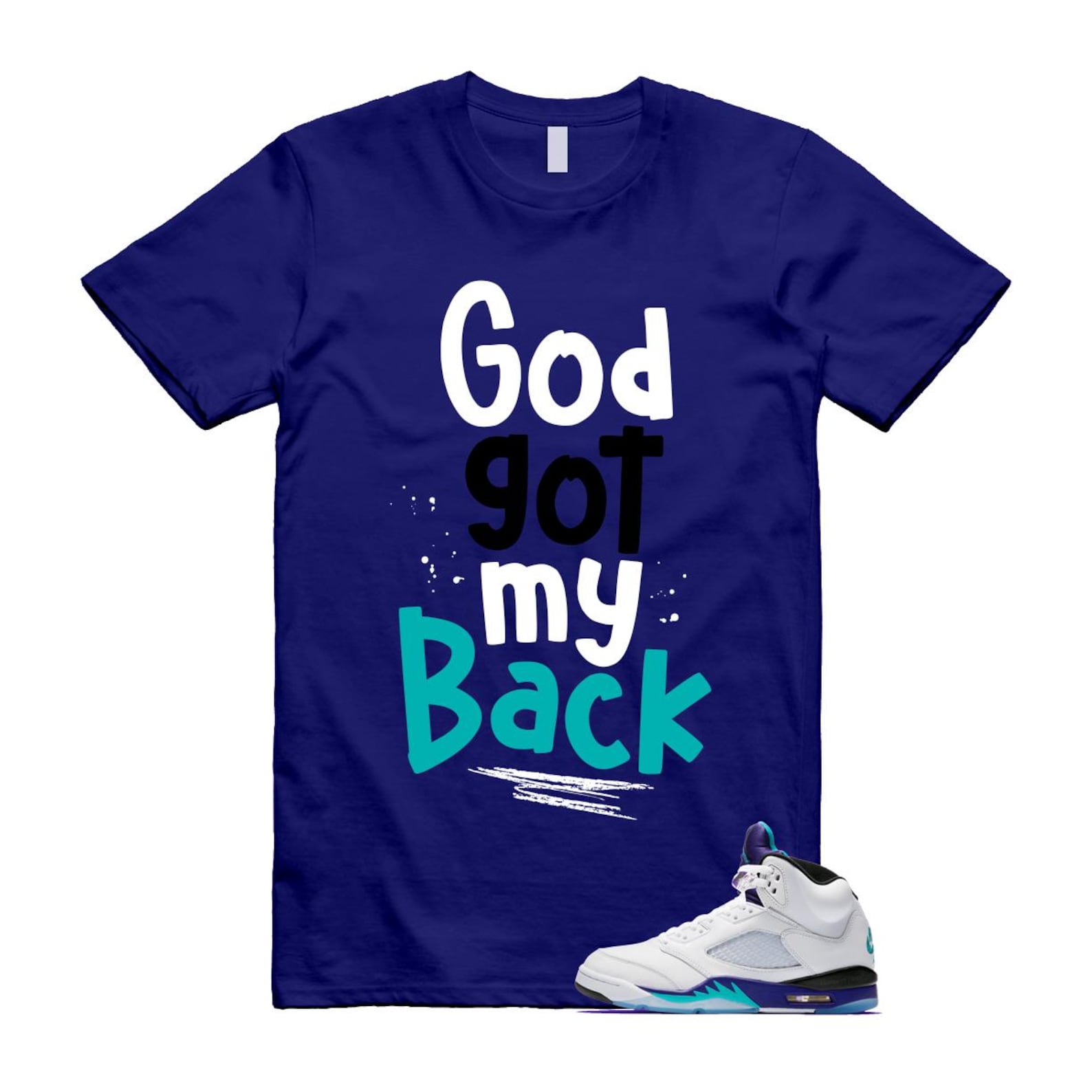 5 Grape White Black 2025 Blue T Shirt Match GOD HQ7978-100 T-Shirt, Sneaker Match Tee