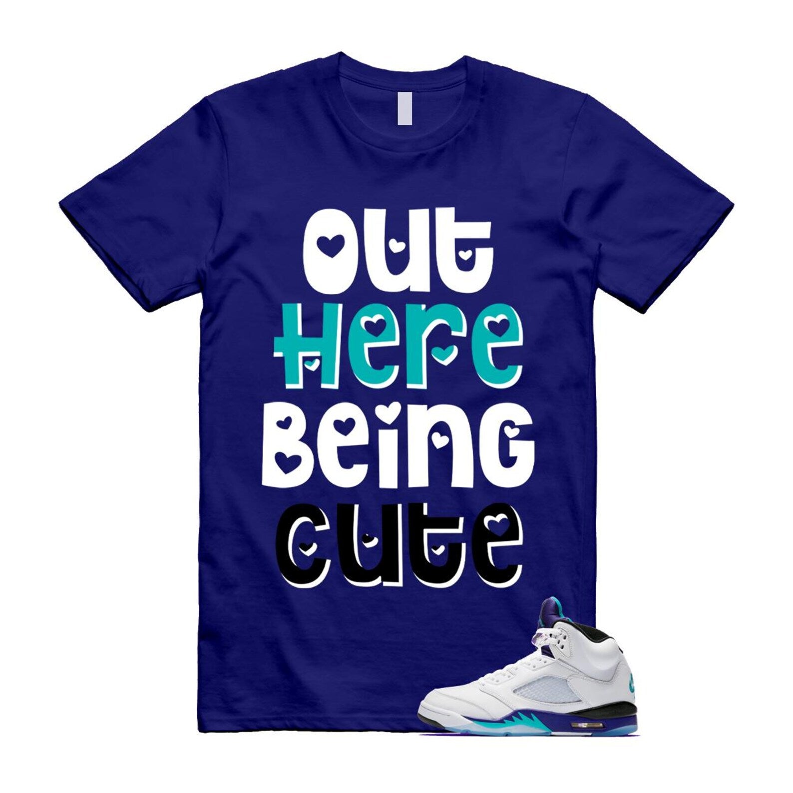 5 Grape White Black 2025 Blue T Shirt Match CUTE HQ7978-100 T-Shirt, Sneaker Match Tee