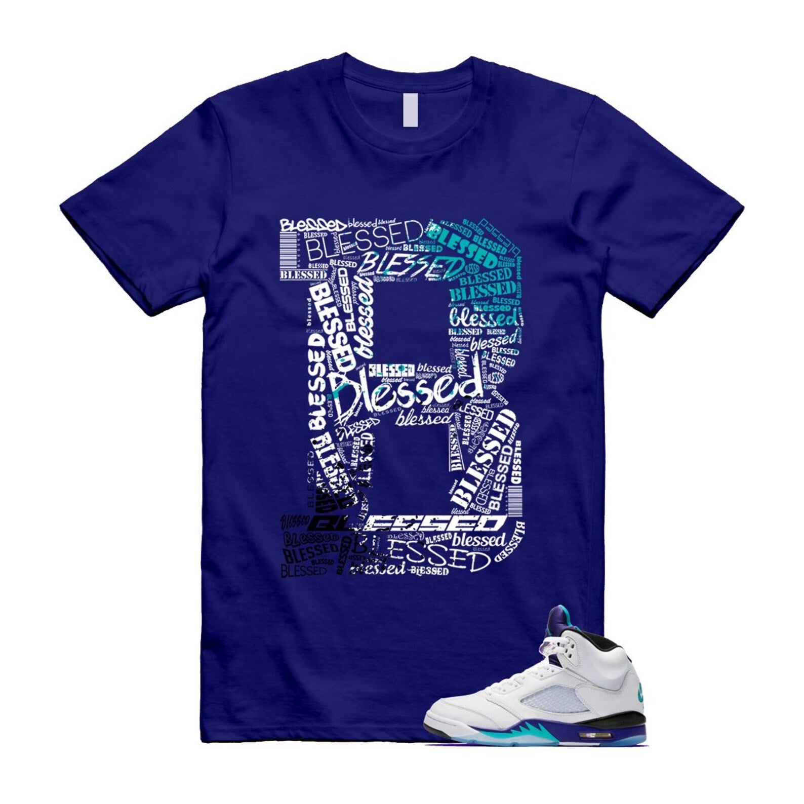 5 Grape White Black 2025 Blue T Shirt Match B BLS HQ7978-100 T-Shirt, Sneaker Match Tee