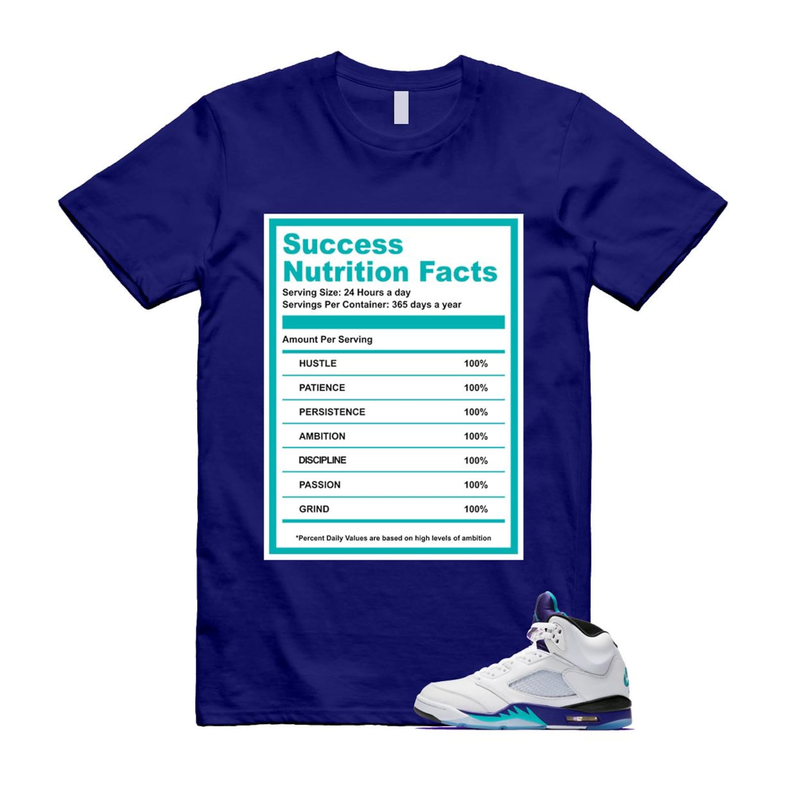 5 Grape White Black 2025 Blue T Shirt Match SUCC HQ7978-100 T-Shirt, Sneaker Match Tee