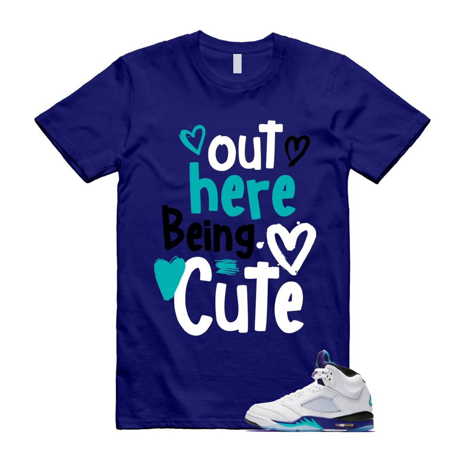 5 Grape White Black 2025 Blue T Shirt Match C2 HQ7978-100 T-Shirt, Sneaker Match Tee