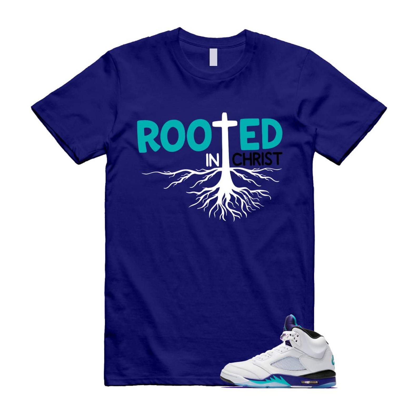 5 Grape White Black 2025 Blue T Shirt Match ROOTED HQ7978-100 T-Shirt, Sneaker Match Tee
