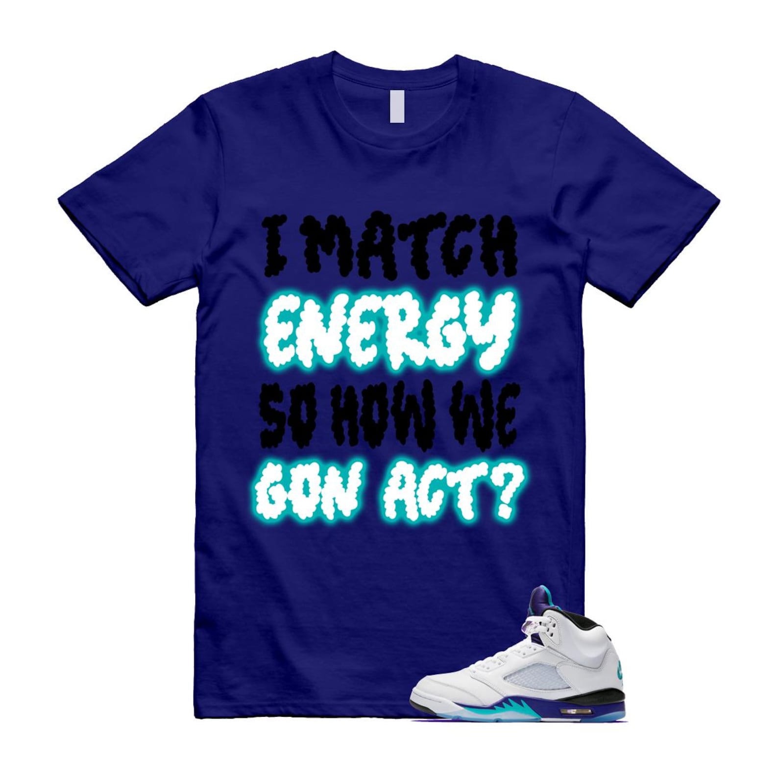 5 Grape White Black 2025 Blue T Shirt Match MATCH HQ7978-100 T-Shirt, Sneaker Match Tee