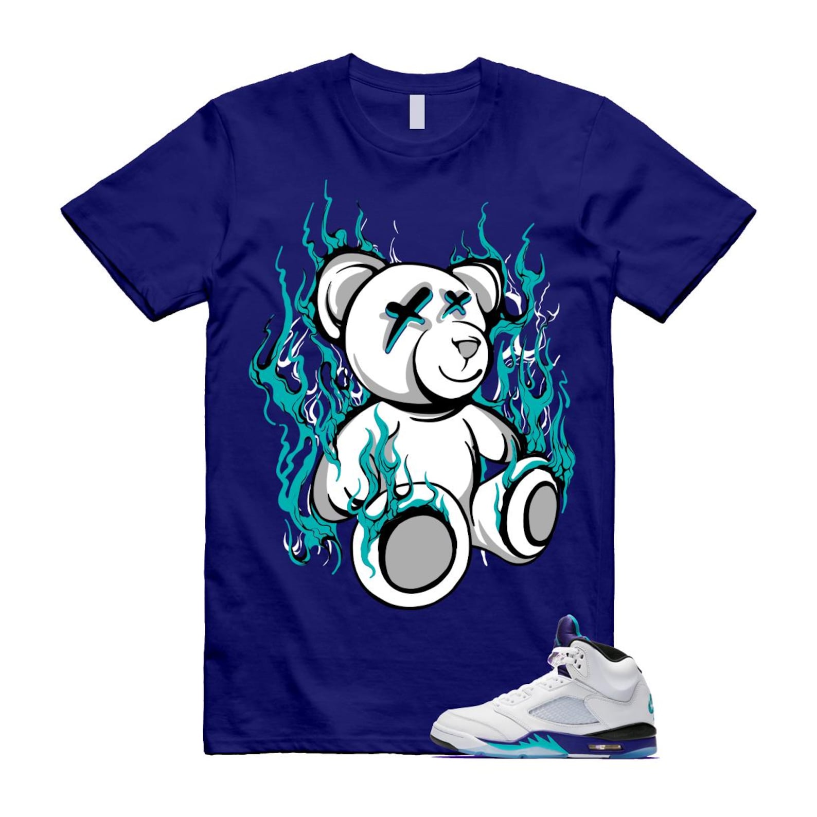 5 Grape White Black 2025 Blue T Shirt Match LIT HQ7978-100 T-Shirt, Sneaker Match Tee