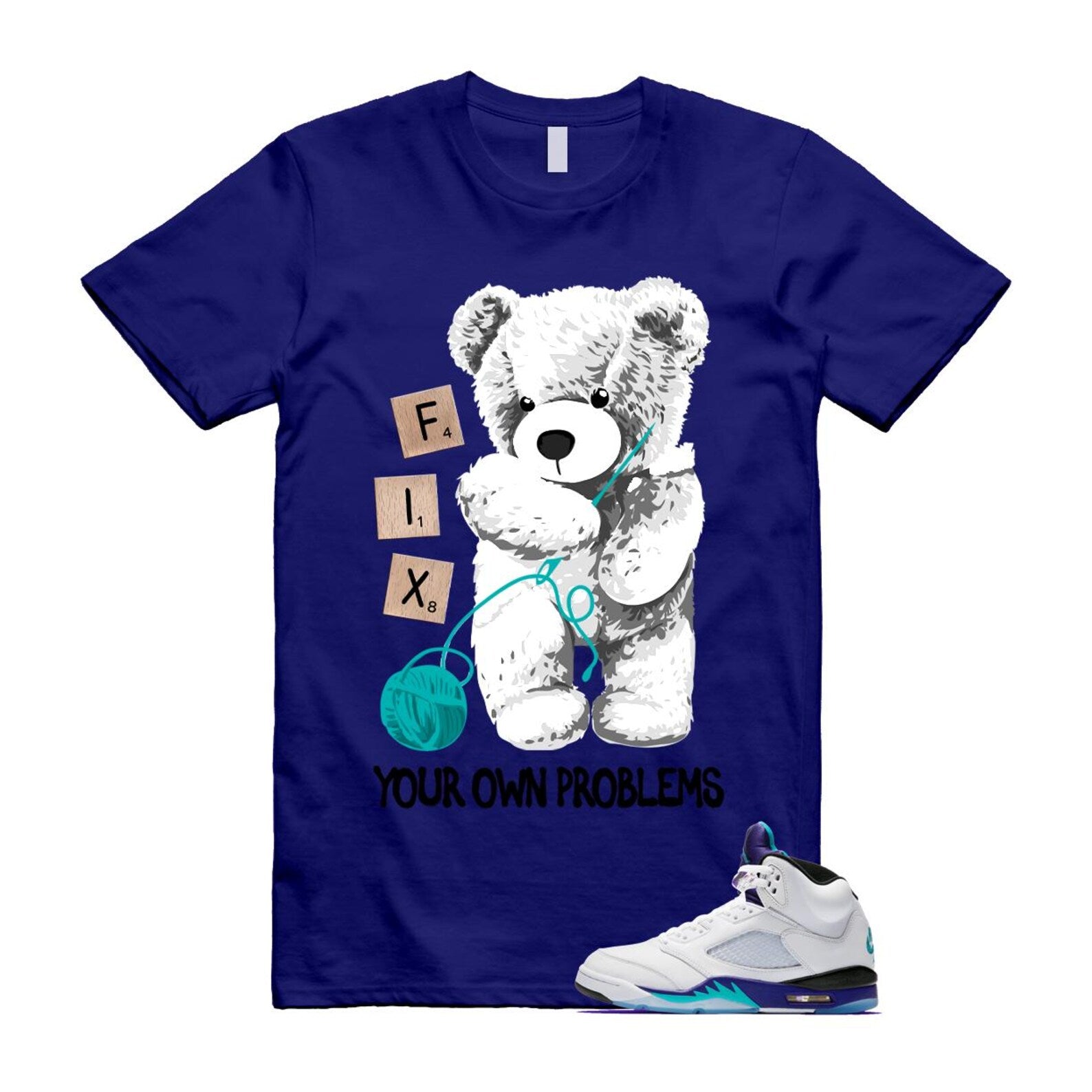 5 Grape White Black 2025 Blue T Shirt Match FIX HQ7978-100 T-Shirt, Sneaker Match Tee