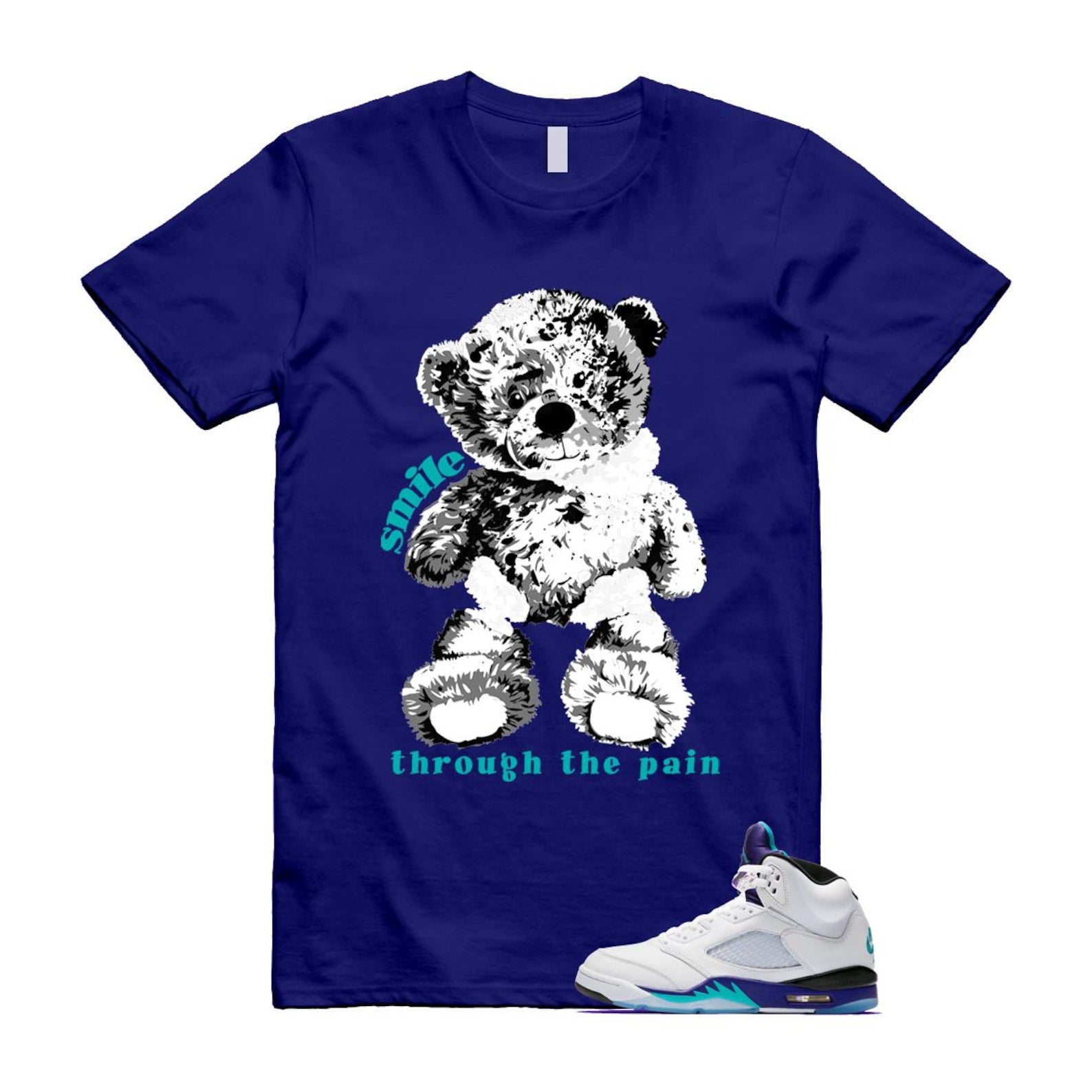 5 Grape White Black 2025 Blue T Shirt Match SMILE HQ7978-100 T-Shirt, Sneaker Match Tee