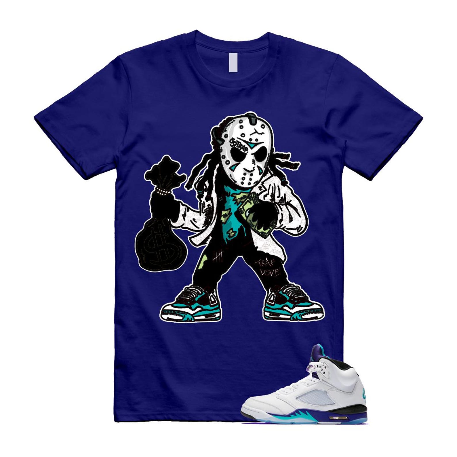5 Grape White Black 2025 Blue T Shirt Match JASON HQ7978-100 T-Shirt, Sneaker Match Tee