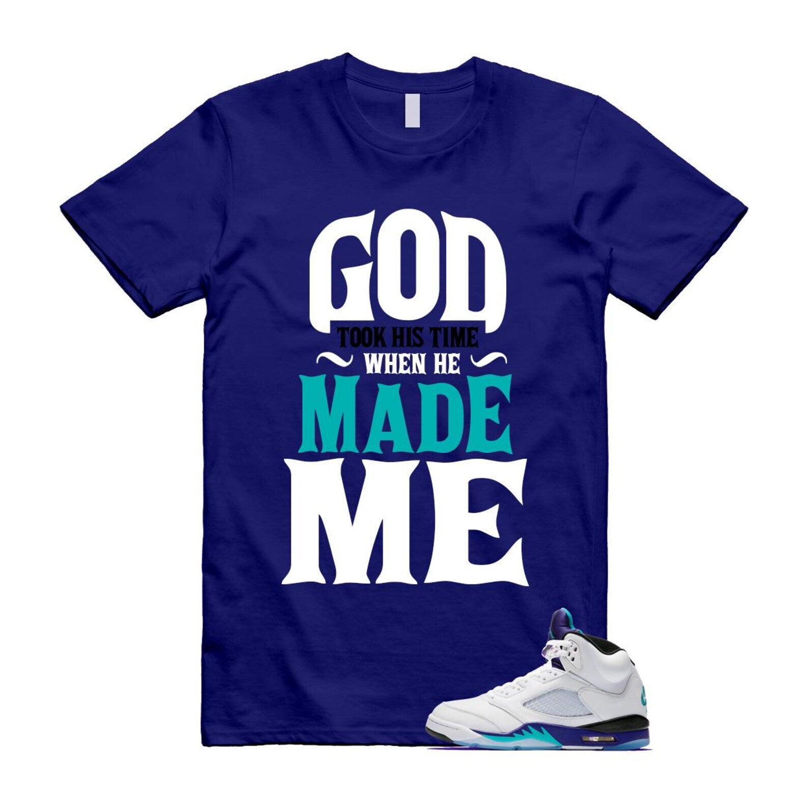 5 Grape White Black 2025 Blue Shirt to Match God Took His Time HQ7978-100 Match Sneaker Tee