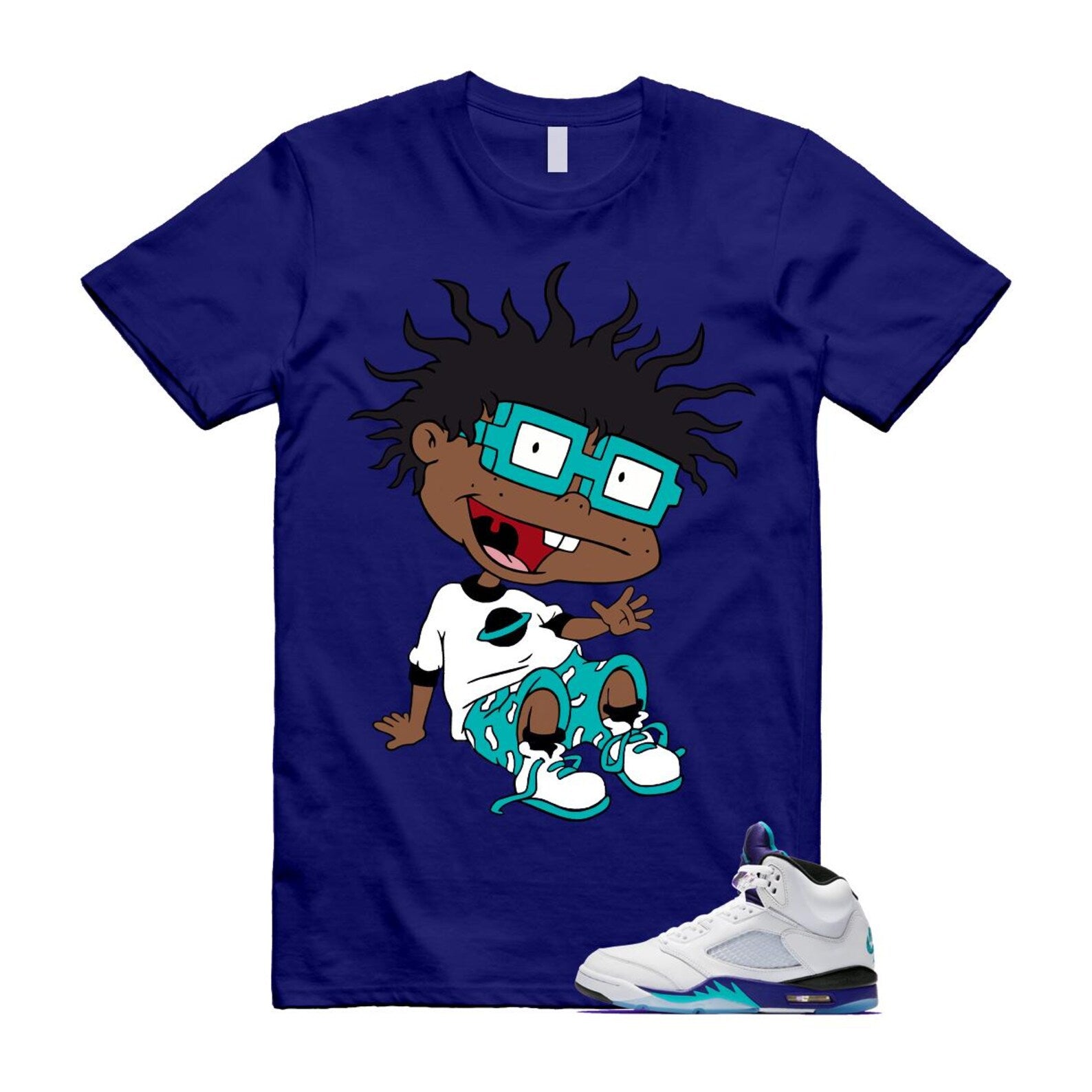 5 Grape White Black 2025 Blue T Shirt Match FINSTER HQ7978-100 T-Shirt, Sneaker Match Tee
