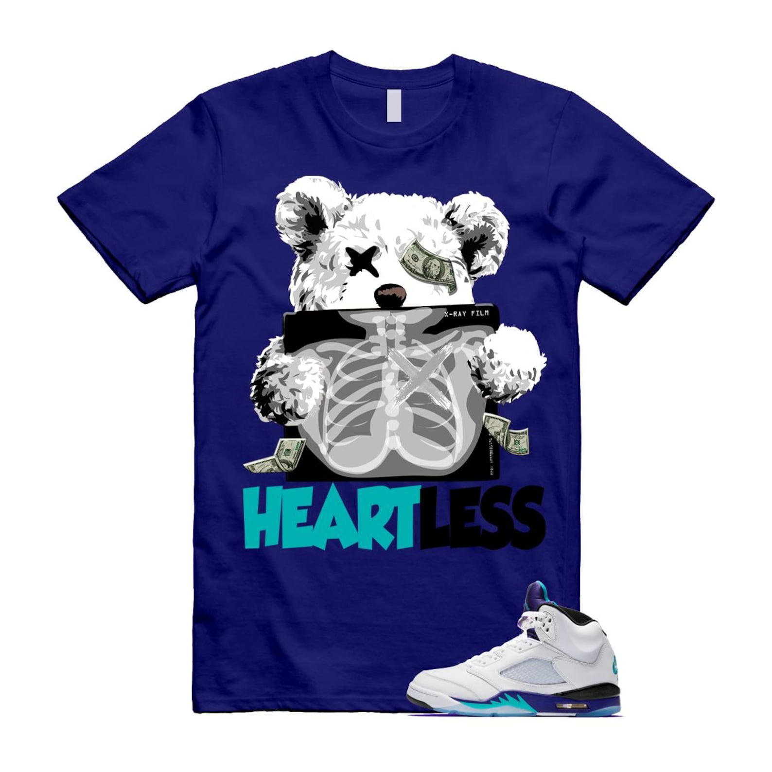 5 Grape White Black 2025 Blue T Shirt Match HEART HQ7978-100 T-Shirt, Sneaker Match Tee