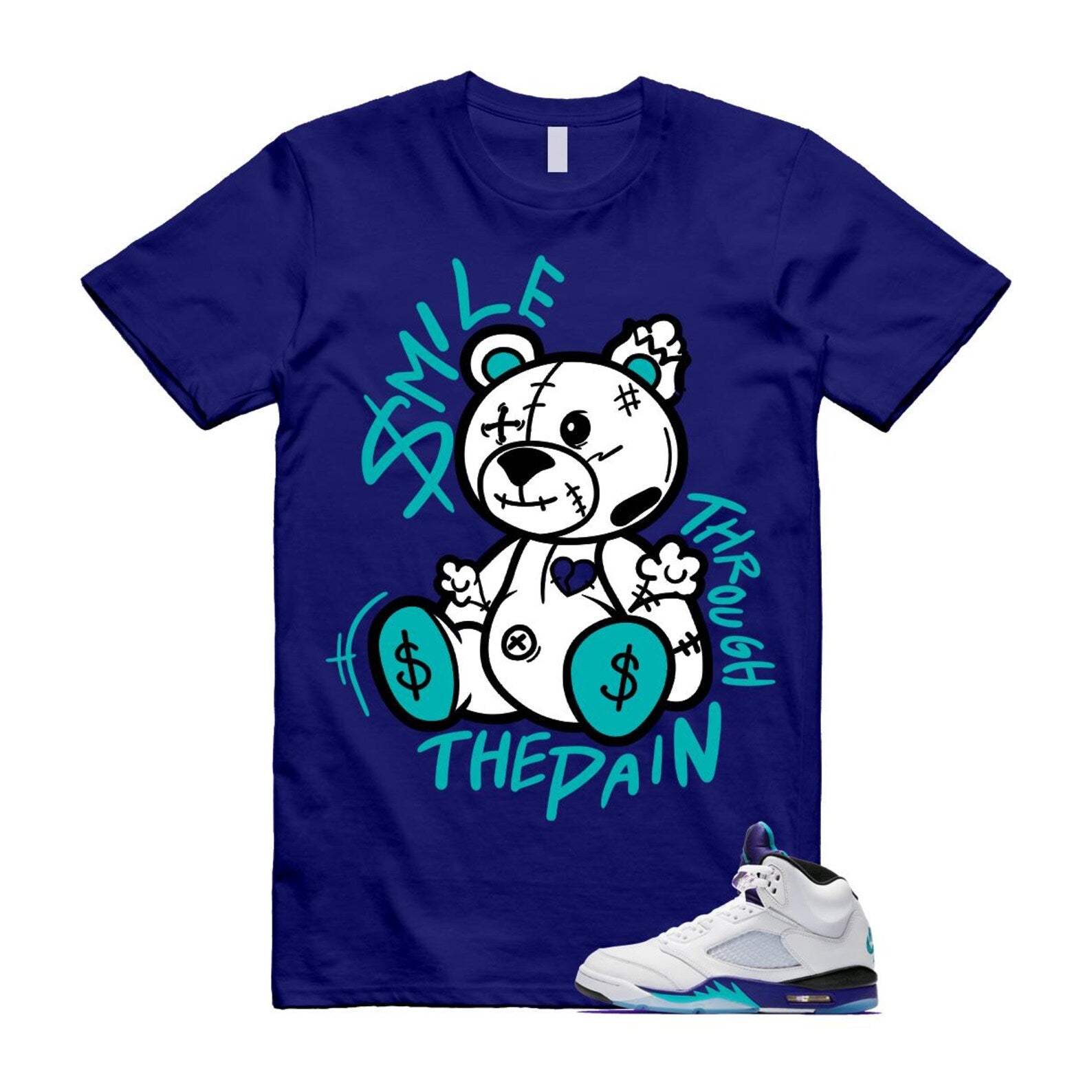 5 Grape White Black 2025 Blue T Shirt Match SM2 HQ7978-100 T-Shirt, Sneaker Match Tee