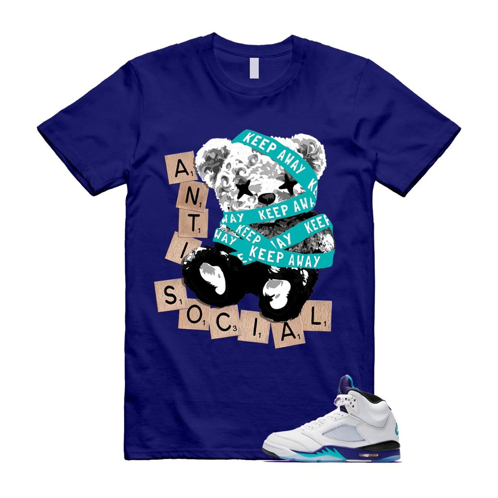 5 Grape White Black 2025 Blue T Shirt Match ANTI HQ7978-100 T-Shirt, Sneaker Match Tee