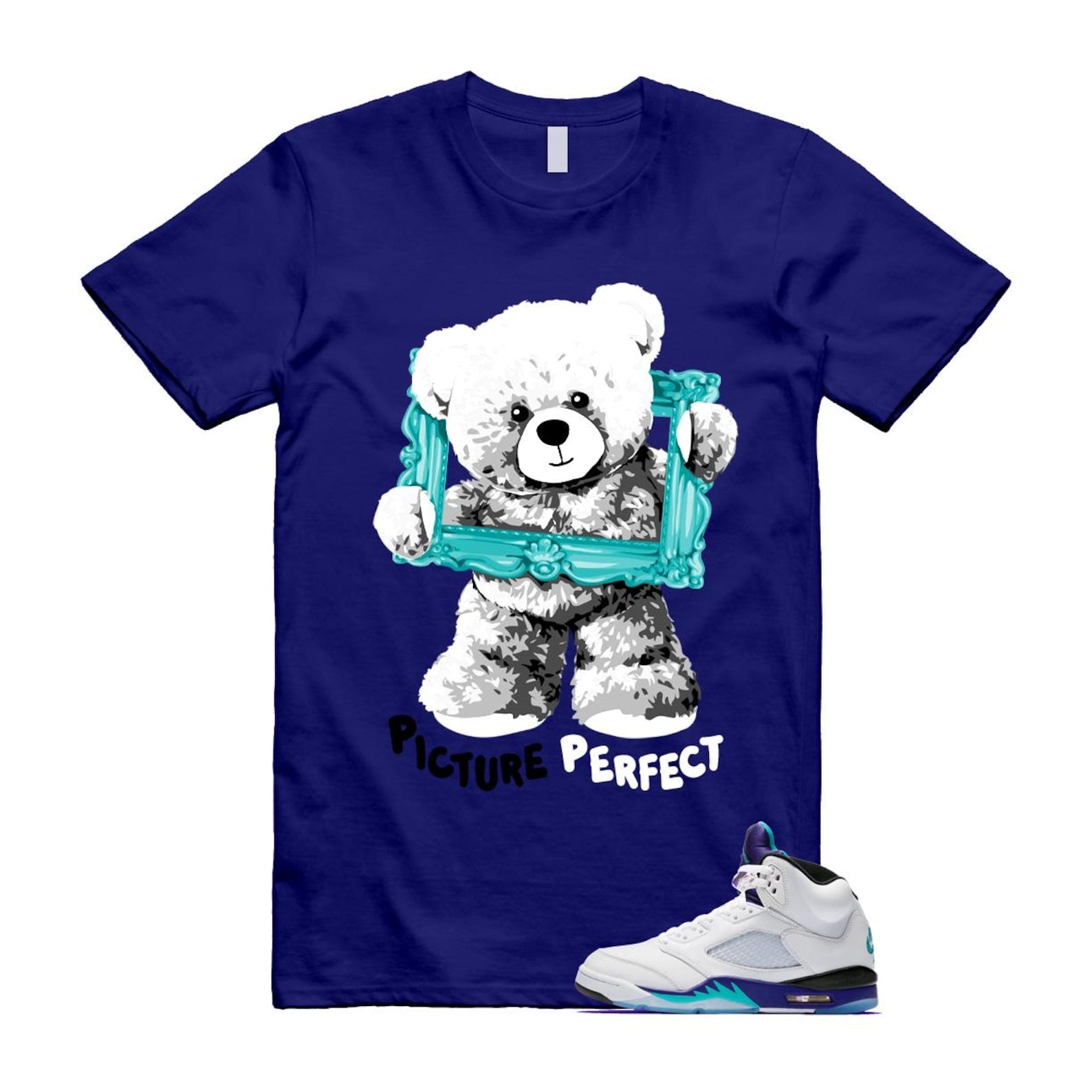 5 Grape White Black 2025 Blue T Shirt Match PIC HQ7978-100 T-Shirt, Sneaker Match Tee