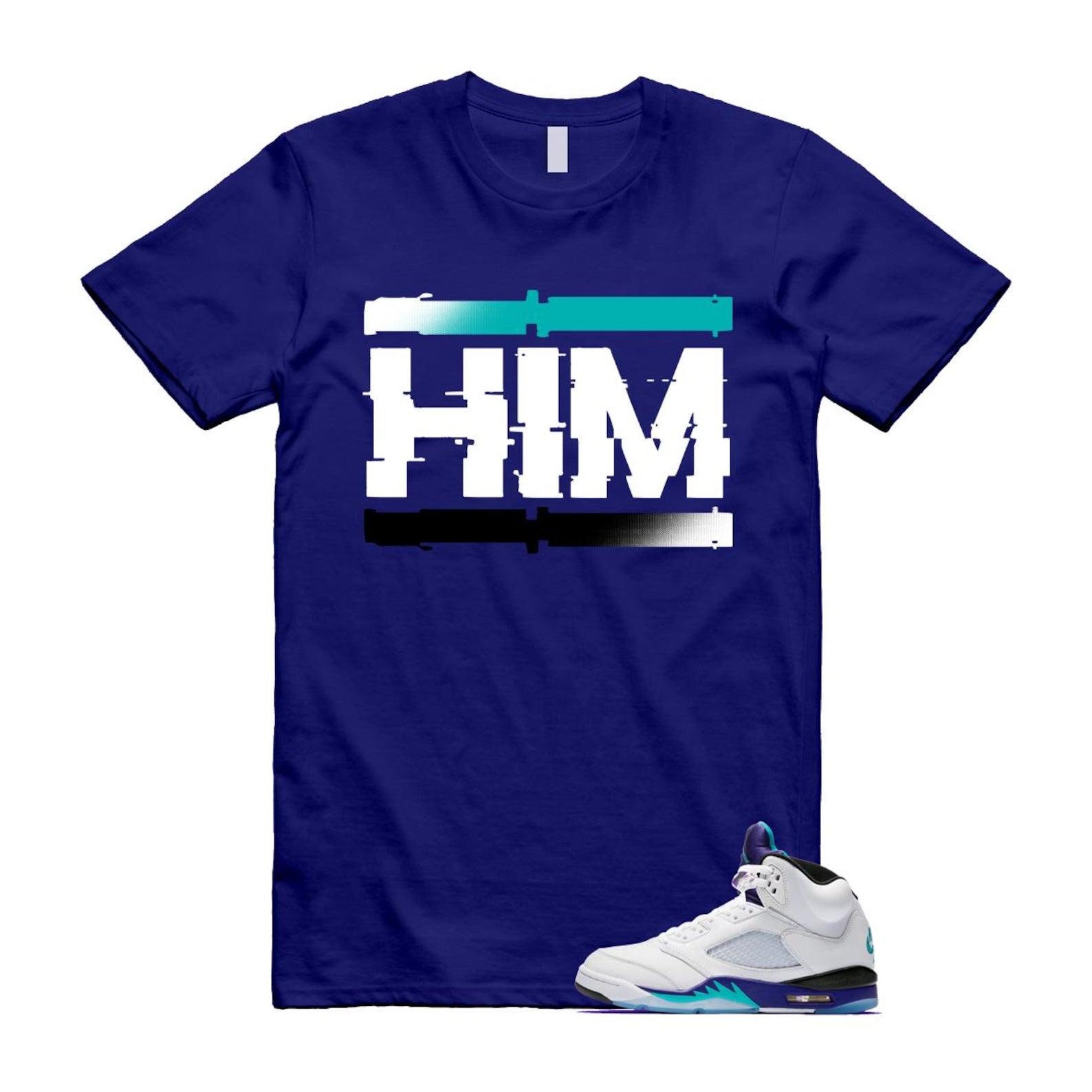 5 Grape White Black 2025 Blue T Shirt Match HIM HQ7978-100 T-Shirt, Sneaker Match Tee