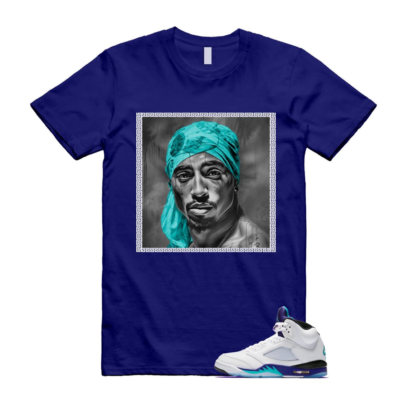 5 Grape White Black 2025 Blue T Shirt Match PAC HQ7978-100 T-Shirt, Sneaker Match Tee