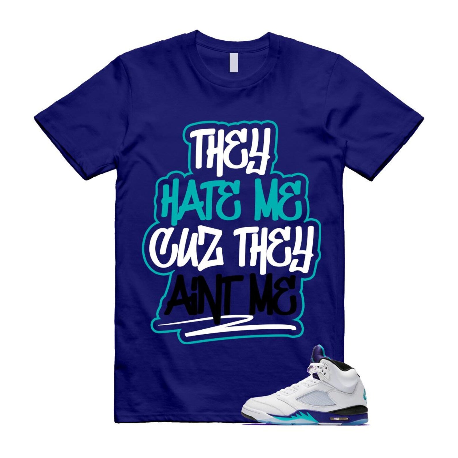 5 Grape White Black 2025 Blue T Shirt Match AINT HQ7978-100 T-Shirt, Sneaker Match Tee