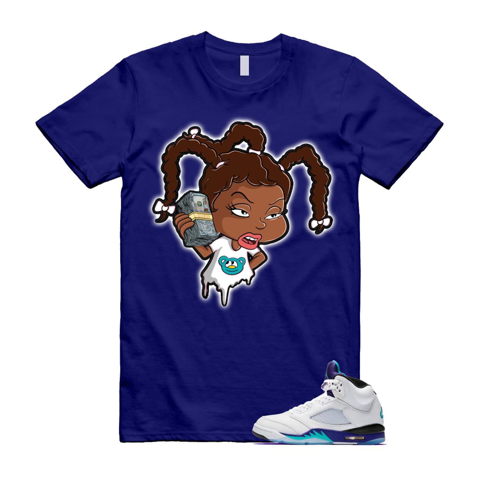 5 Grape White Black 2025 Blue T Shirt Match SUSIE HQ7978-100 T-Shirt, Sneaker Match Tee