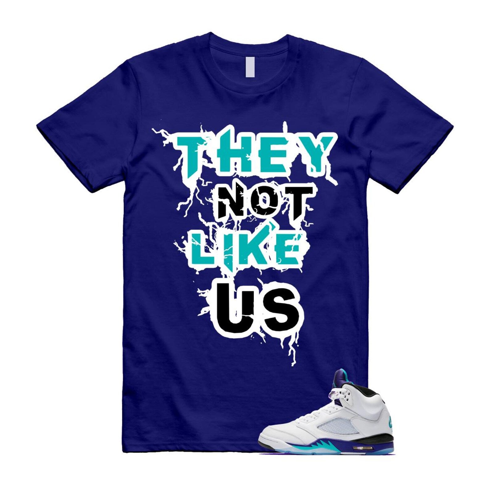 5 Grape White Black 2025 Blue T Shirt Match US HQ7978-100 T-Shirt, Sneaker Match Tee