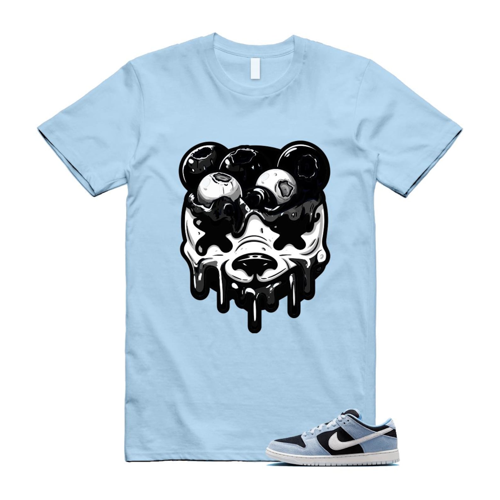 Dunk Aluminum Blue Black Summit White Low SB T Shirt Match DBEAR HF3063-400 T-Shirt, Sneaker Match Tee