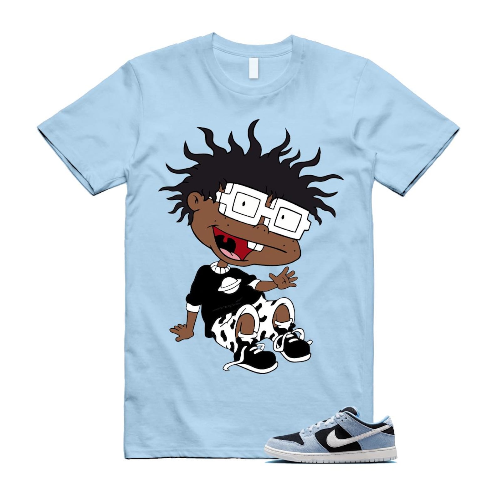 Dunk Aluminum Blue Black Summit White Low SB T Shirt Match FINSTER HF3063-400 T-Shirt, Sneaker Match Tee