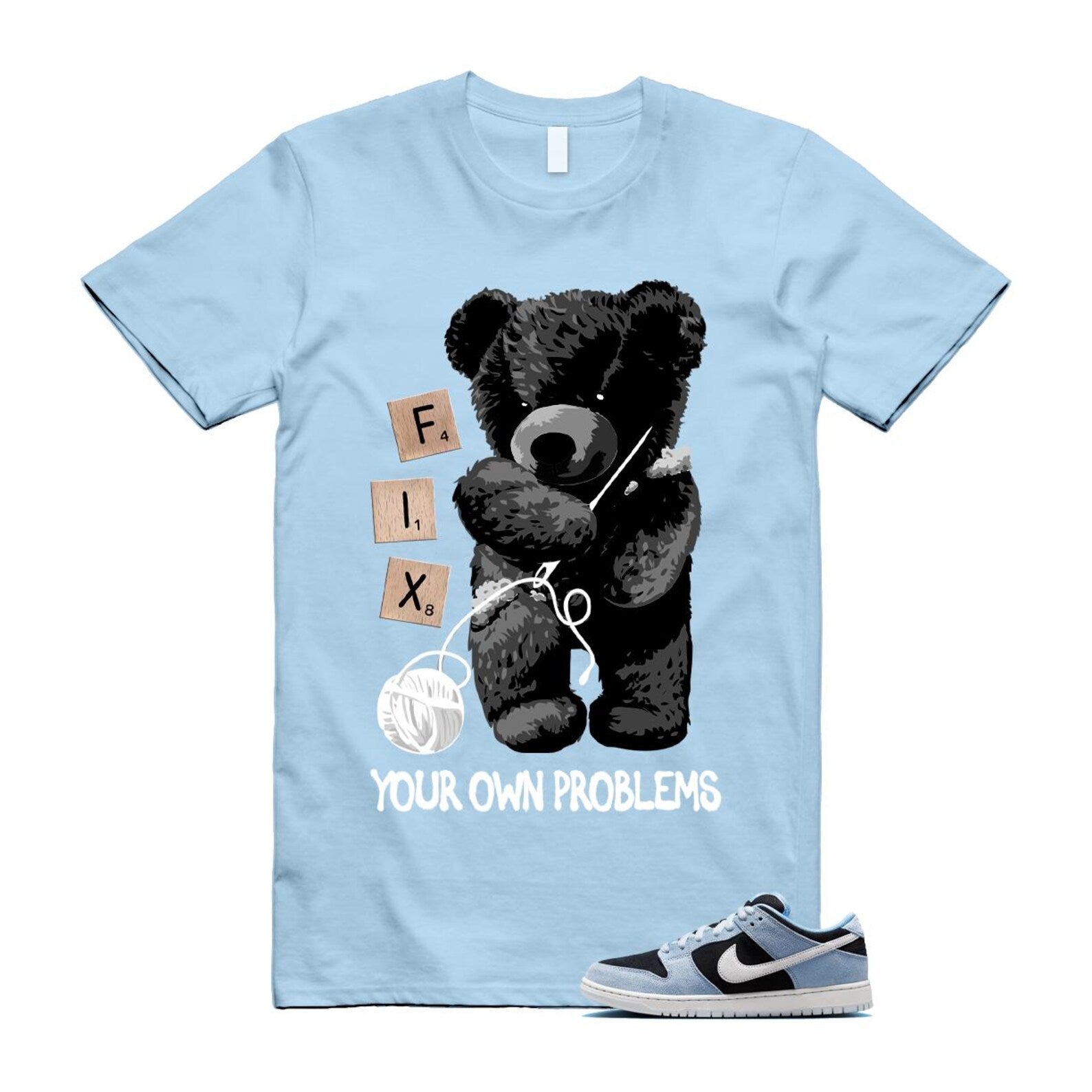Dunk Aluminum Blue Black Summit White Low SB T Shirt Match FIX HF3063-400 T-Shirt, Sneaker Match Tee