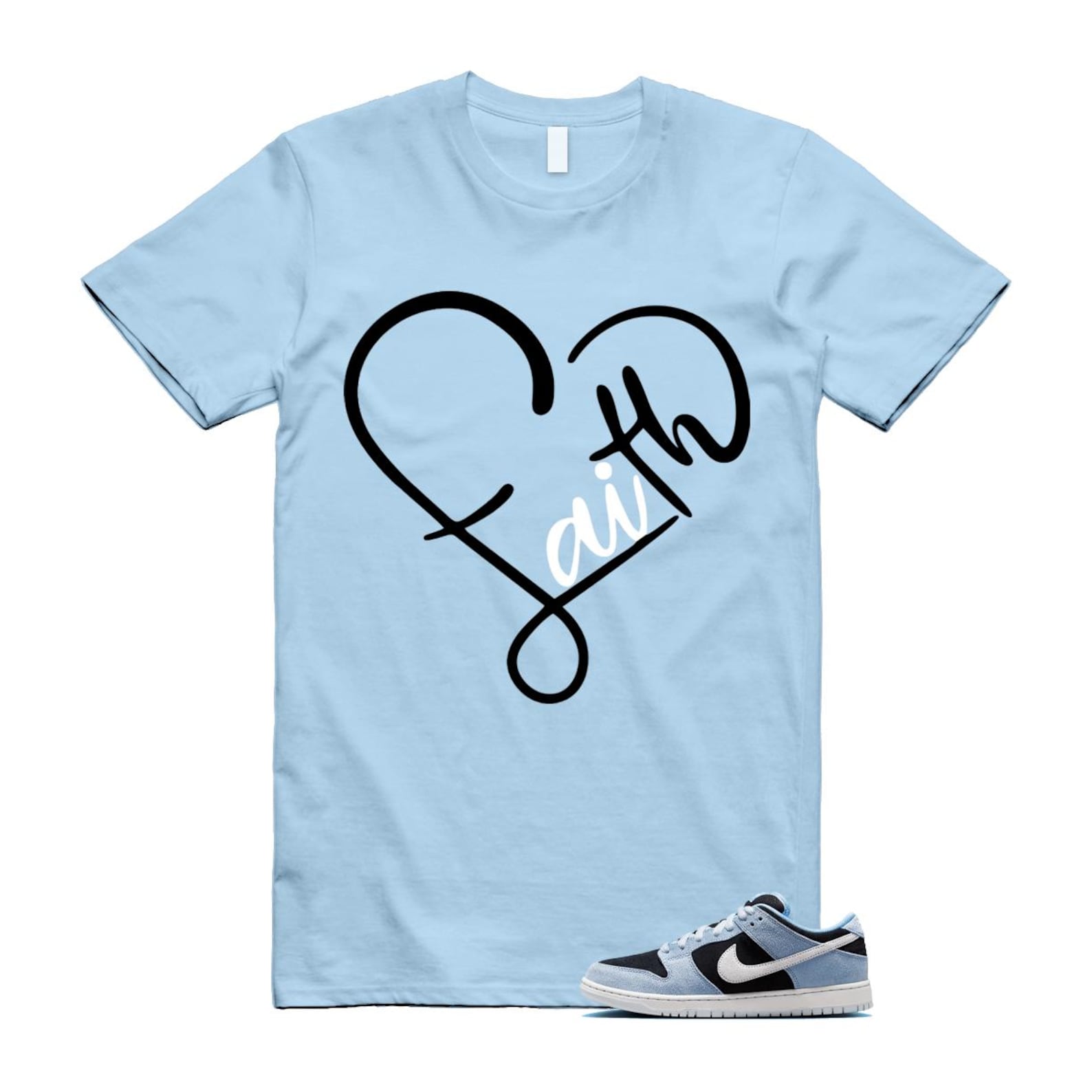 Dunk Aluminum Blue Black Summit White Low SB T Shirt Match FAITH HF3063-400 T-Shirt, Sneaker Match Tee