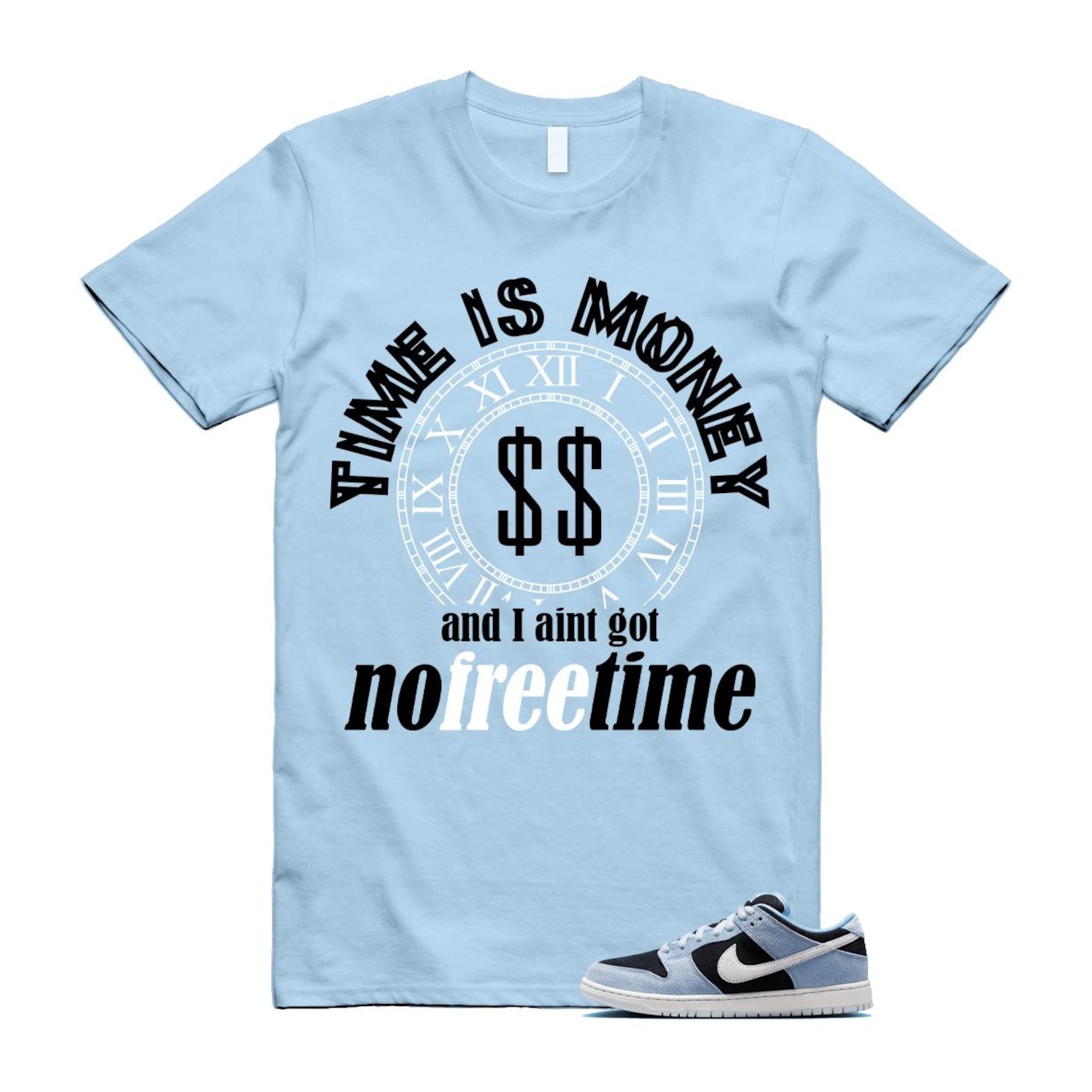 Dunk Aluminum Blue Black Summit White Low SB T Shirt Match FREE HF3063-400 T-Shirt, Sneaker Match Tee