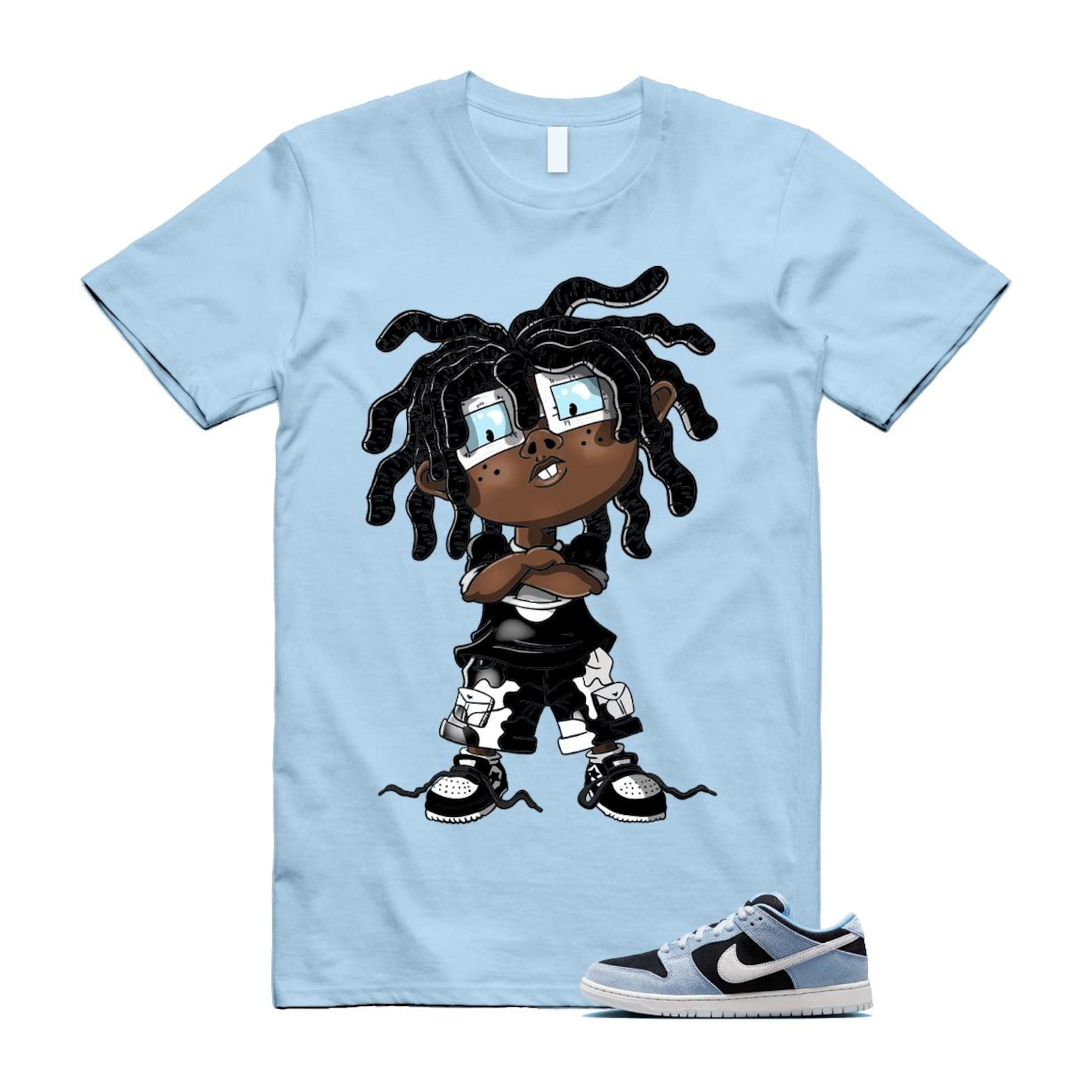 Dunk Aluminum Blue Black Summit White Low SB T Shirt Match CHONGO HF3063-400 T-Shirt, Sneaker Match Tee