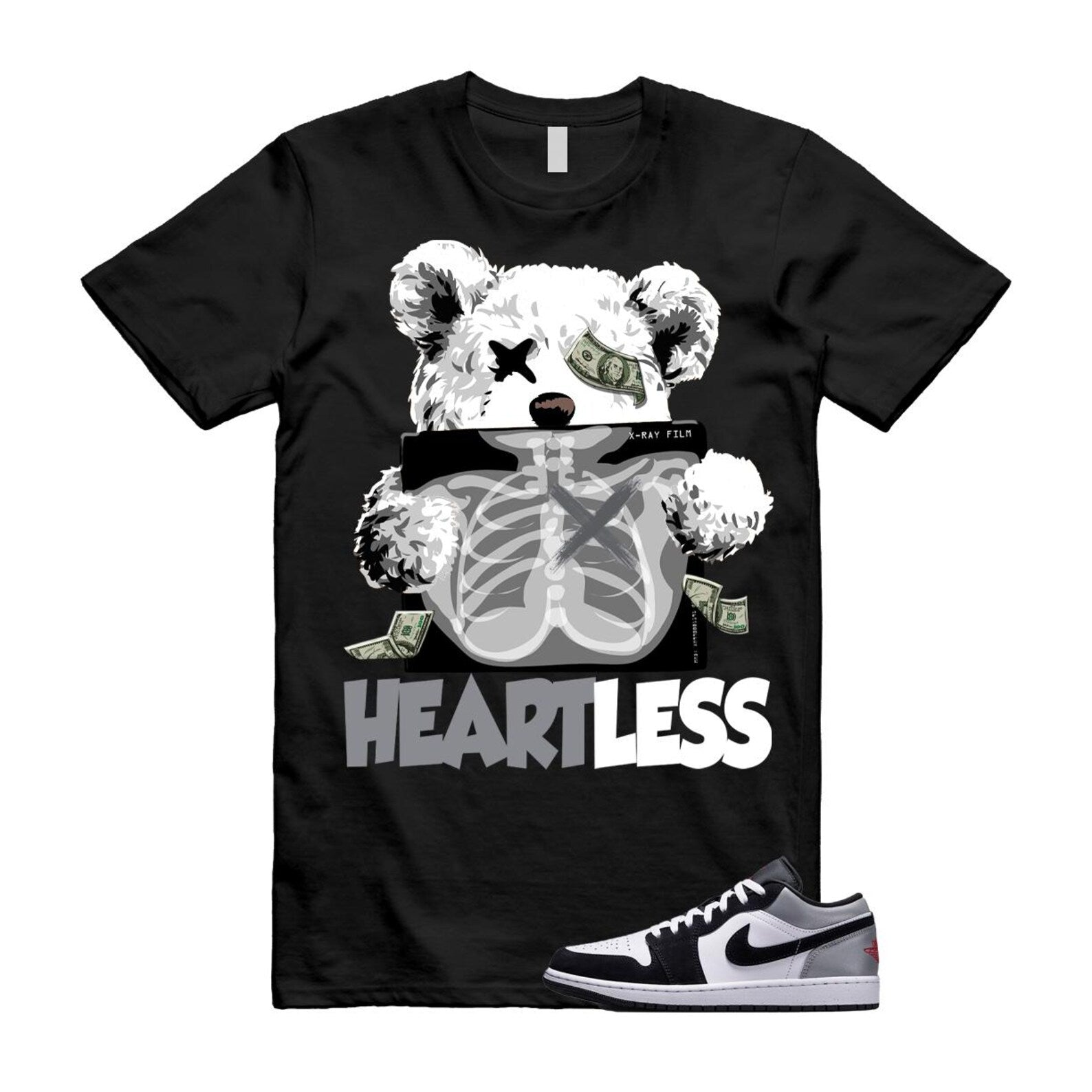 1 Black Matte Silver White Fire Red T Shirt Match HEART HF3148-106 T-Shirt, Sneaker Match Tee