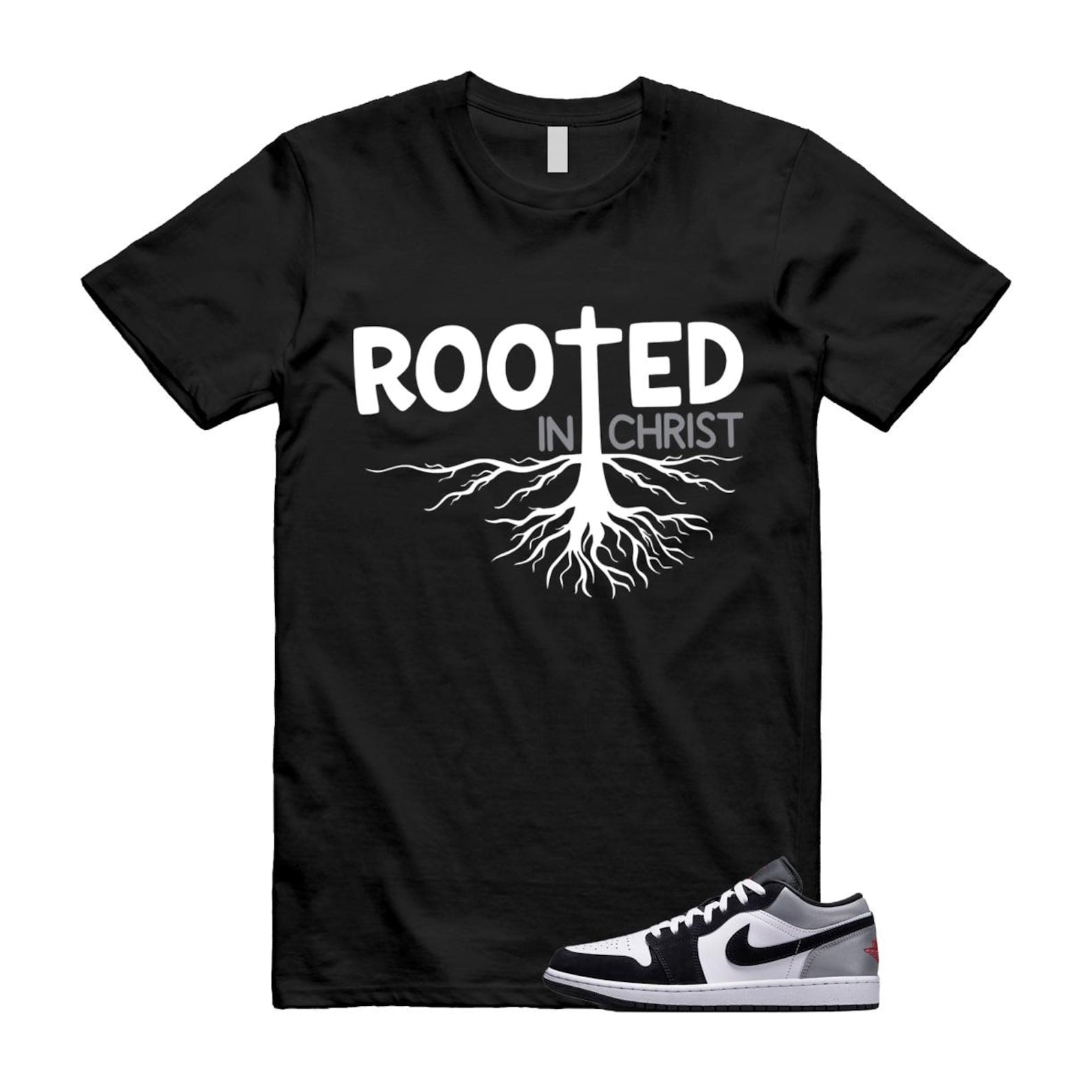 1 Black Matte Silver White Fire Red T Shirt Match ROOTED HF3148-106 T-Shirt, Sneaker Match Tee