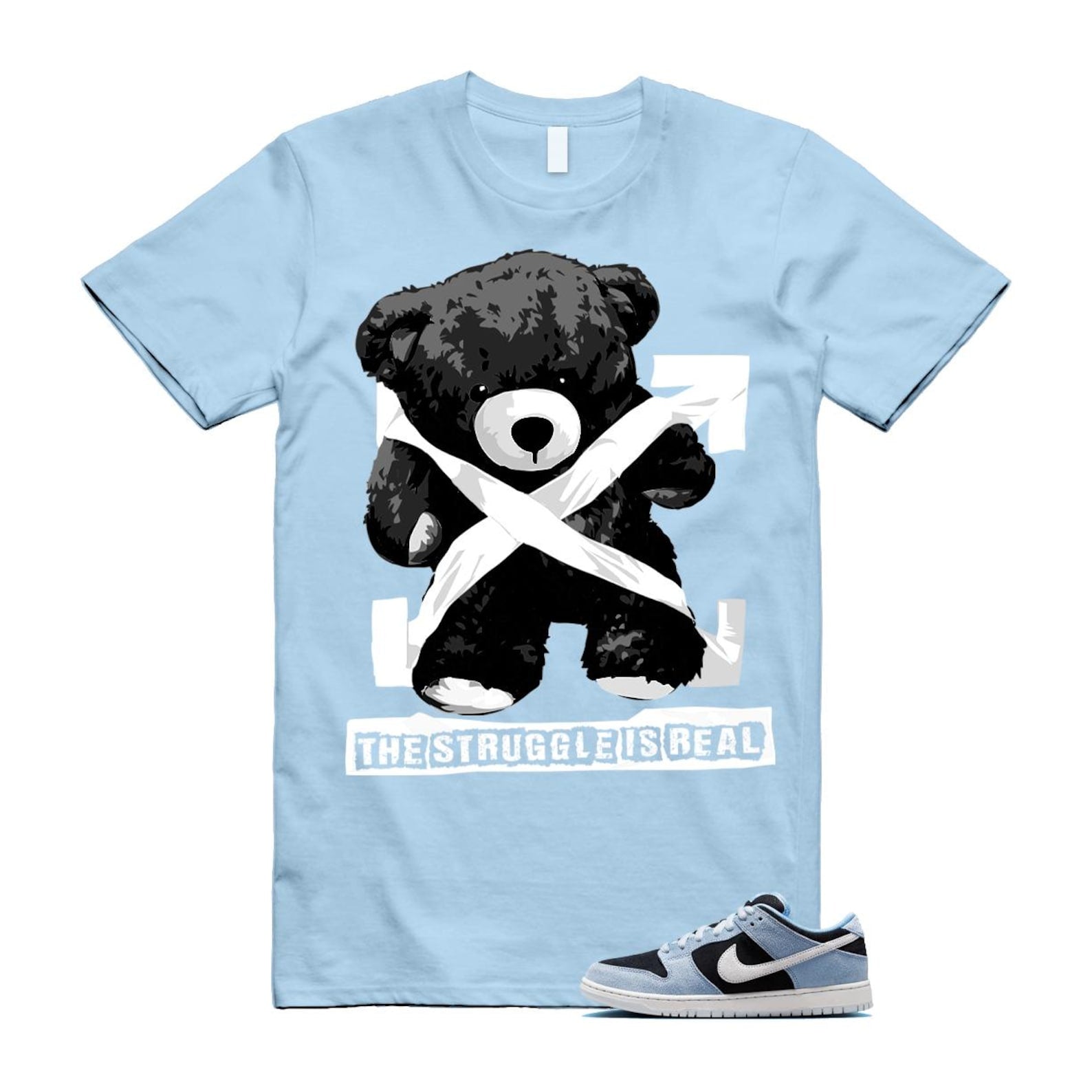 Dunk Aluminum Blue Black Summit White Low SB T Shirt Match STRUG HF3063-400 T-Shirt, Sneaker Match Tee