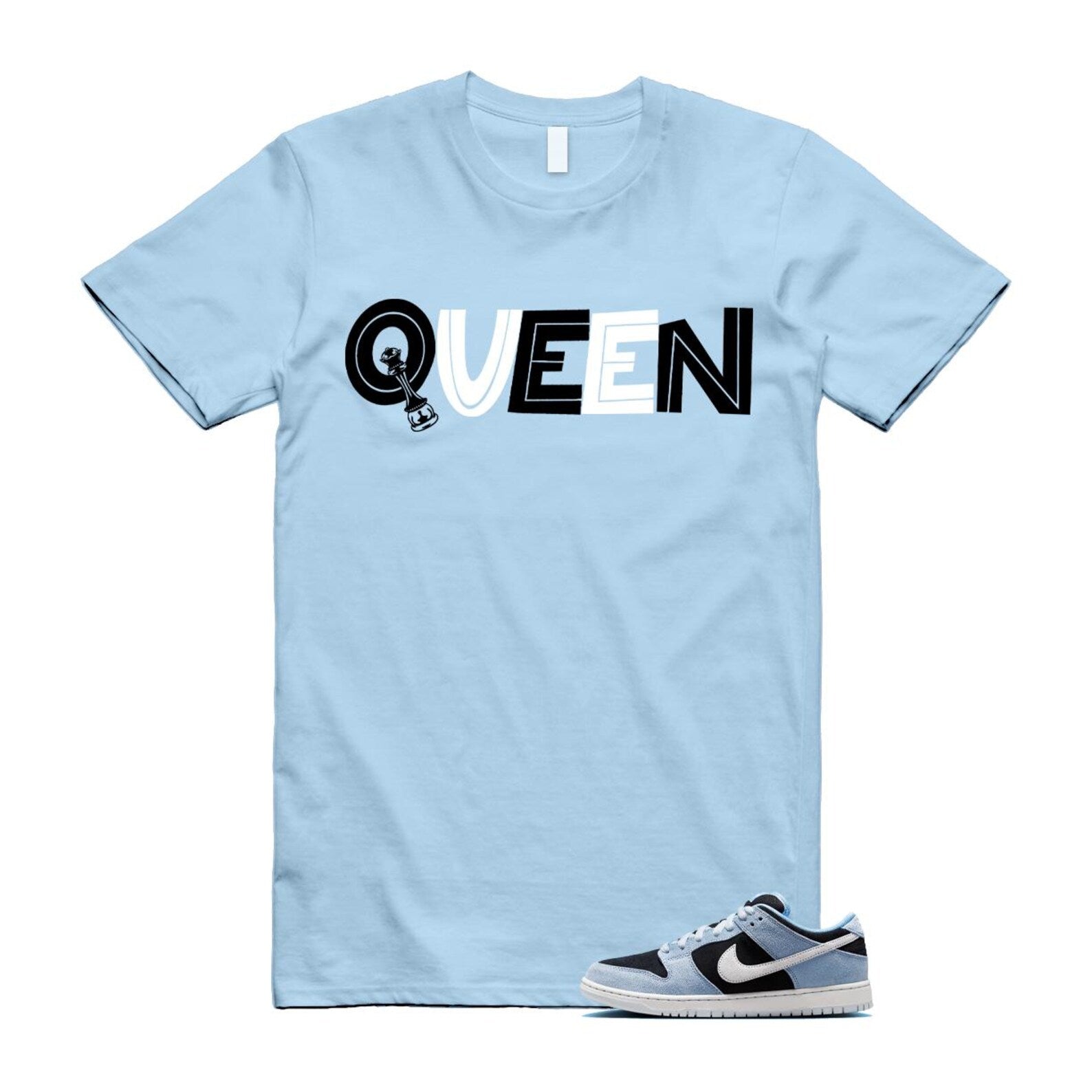 Dunk Aluminum Blue Black Summit White Low SB T Shirt Match QUEEN HF3063-400 T-Shirt, Sneaker Match Tee