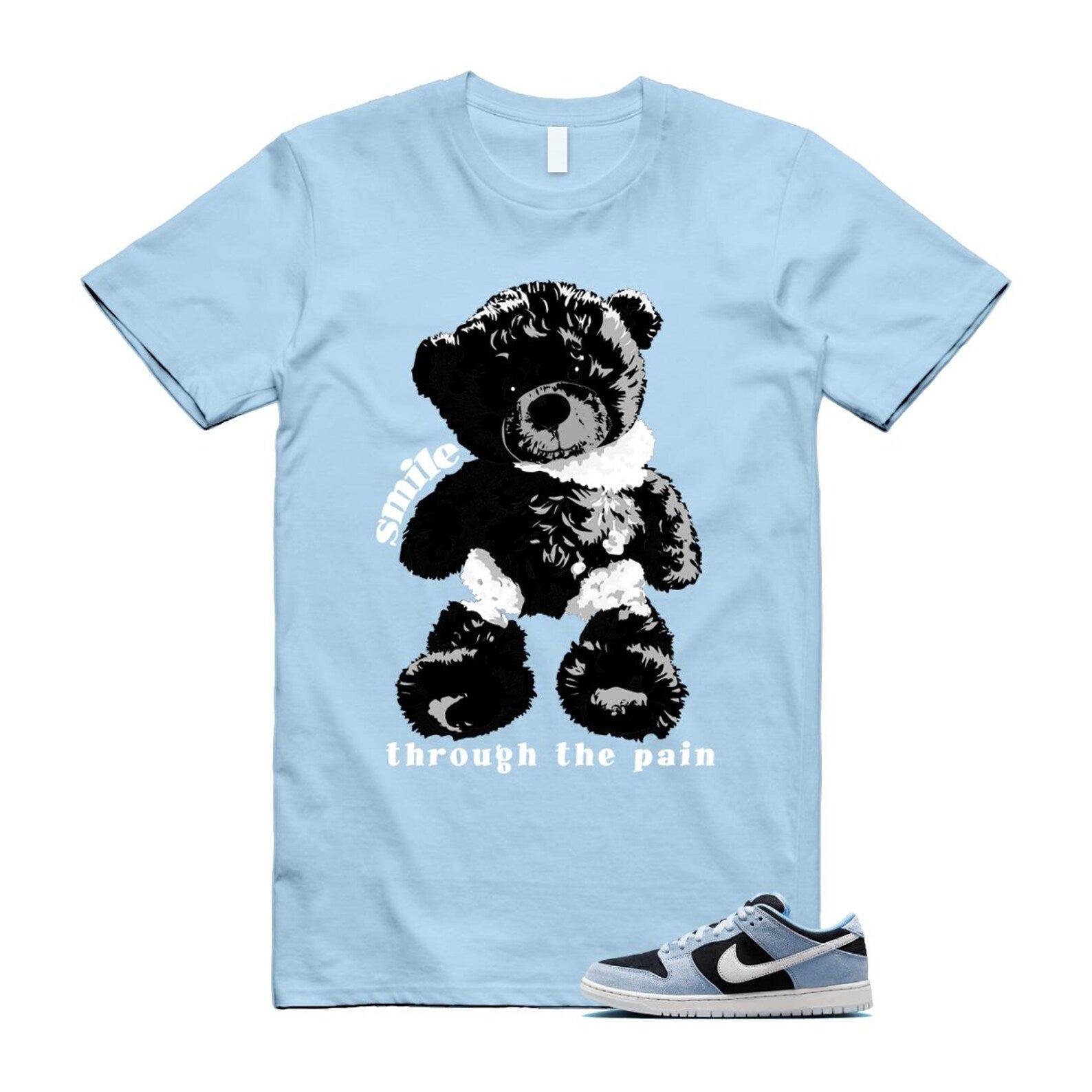 Dunk Aluminum Blue Black Summit White Low SB T Shirt Match SMILE HF3063-400 T-Shirt, Sneaker Match Tee