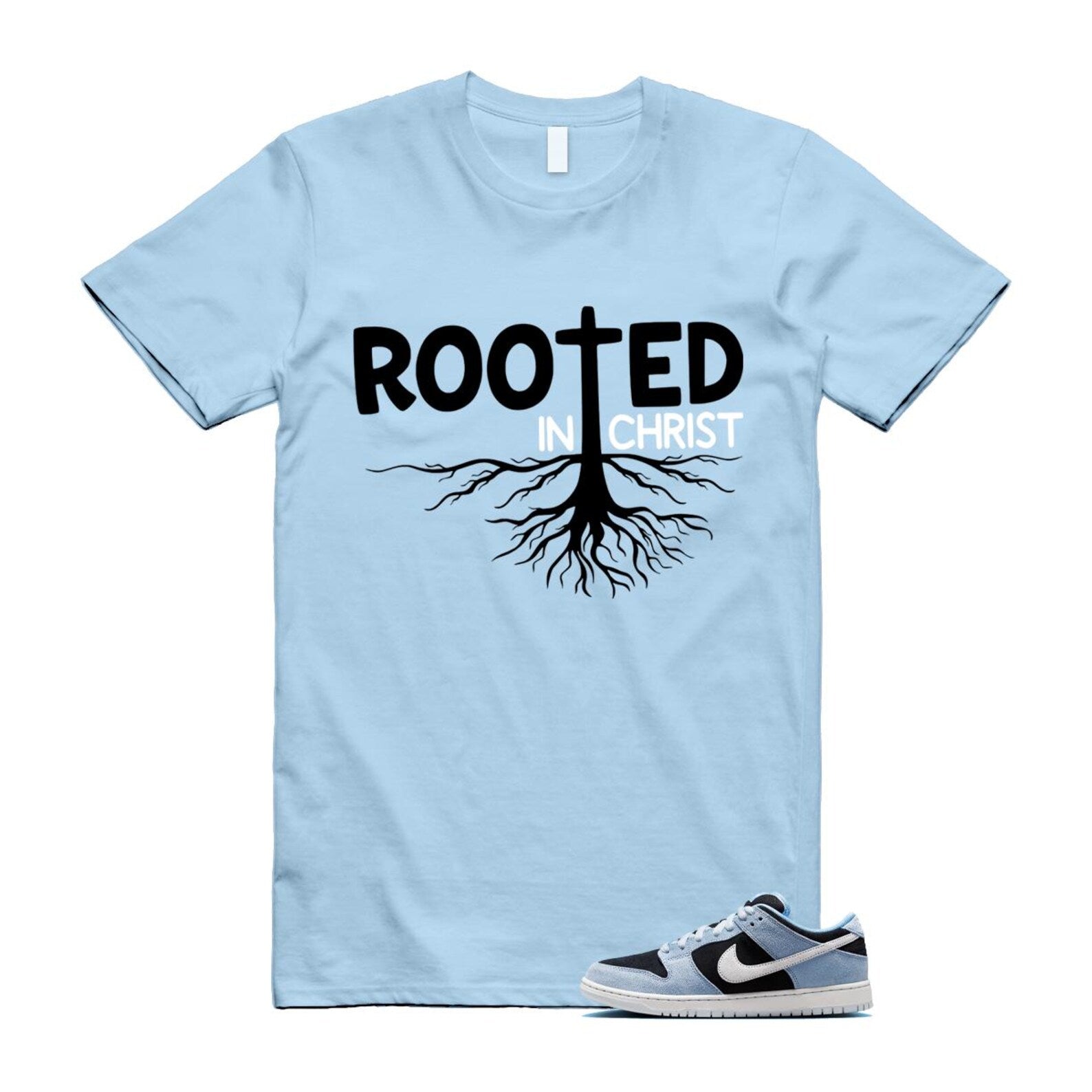 Dunk Aluminum Blue Black Summit White Low SB T Shirt Match ROOTED HF3063-400 T-Shirt, Sneaker Match Tee