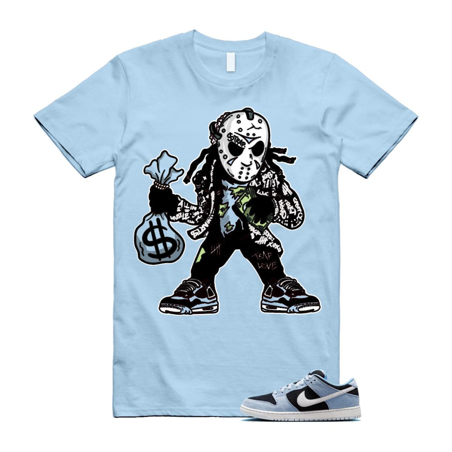 Dunk Aluminum Blue Black Summit White Low SB T Shirt Match JASON HF3063-400 T-Shirt, Sneaker Match Tee