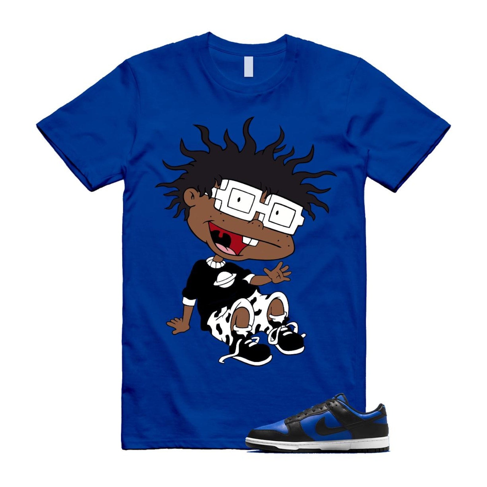 Dunk Hyper Royal Black White T Shirt Match FINSTER HF5441-401 T-Shirt, Sneaker Match Tee