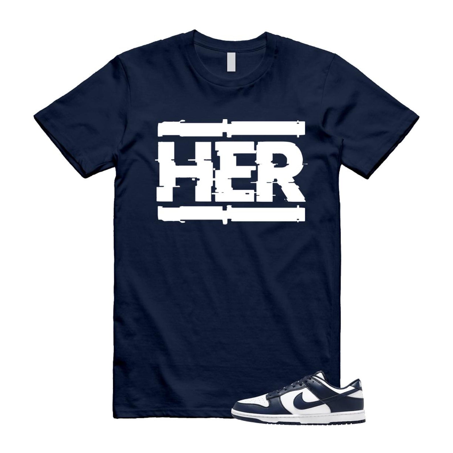 Dunk Midnight Navy White Low T Shirt Match HER HF5441-107 T-Shirt, Sneaker Match Tee