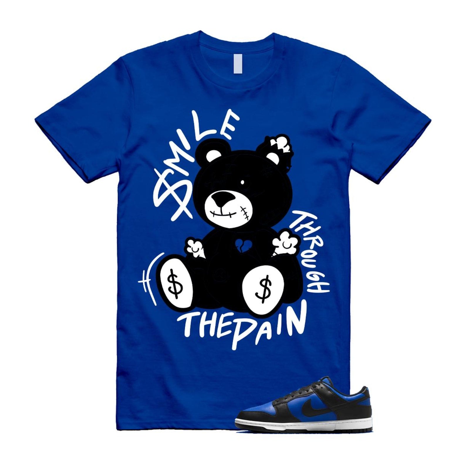 Dunk Hyper Royal Black White T Shirt Match SM2 HF5441-401 T-Shirt, Sneaker Match Tee