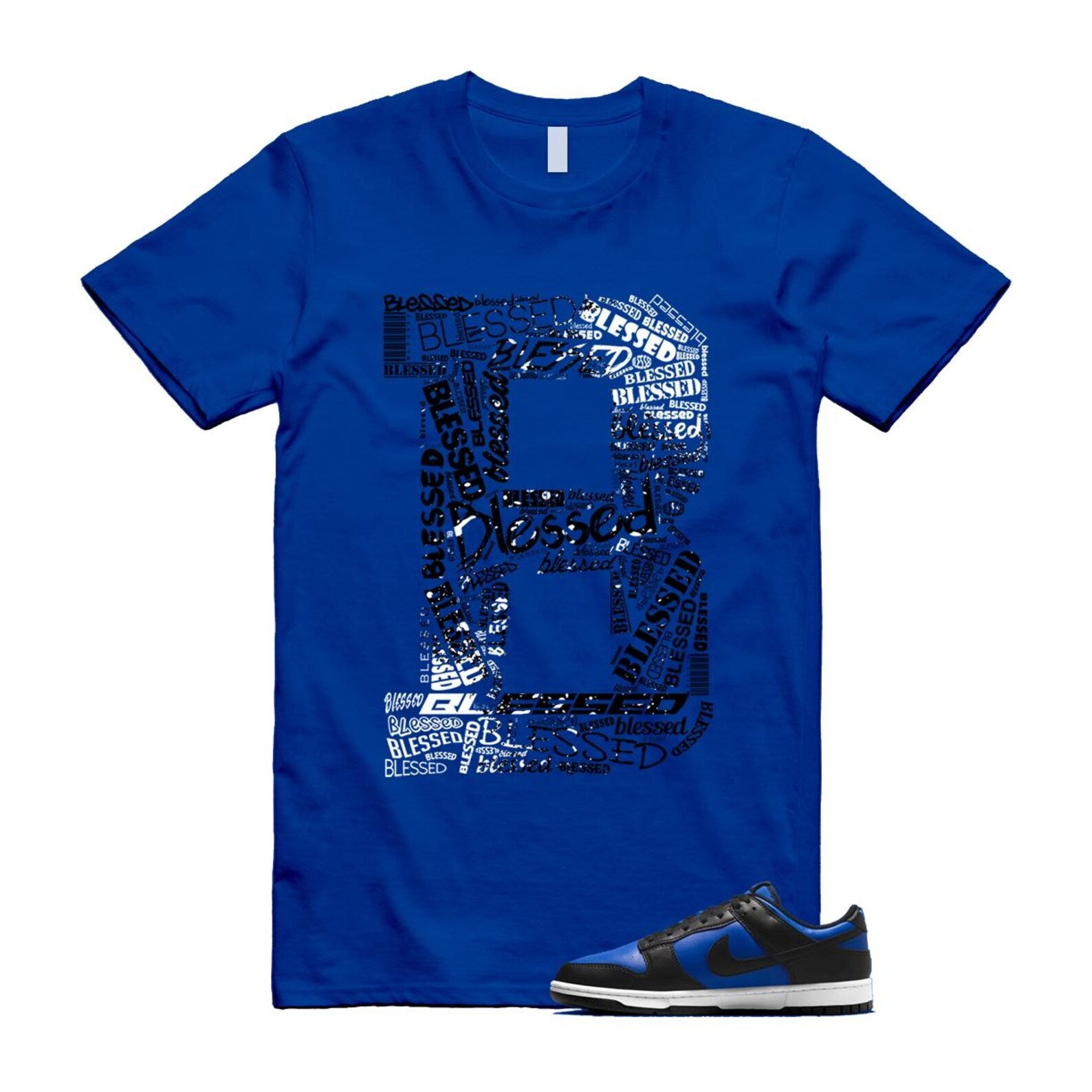 Dunk Hyper Royal Black White T Shirt Match B BLS HF5441-401 T-Shirt, Sneaker Match Tee